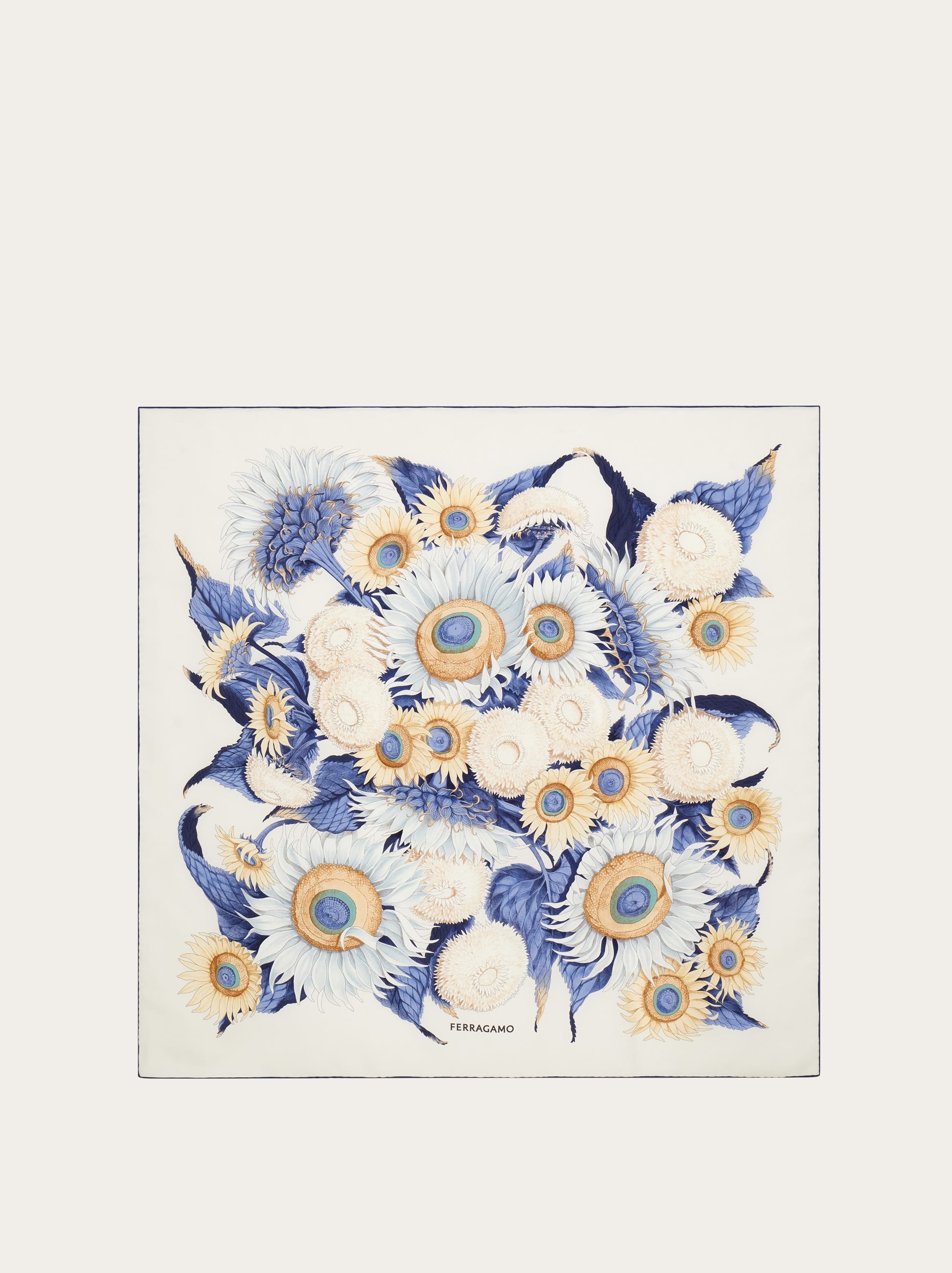 Ferragamo Donna Foulard in seta stampa Girasoli Bianco