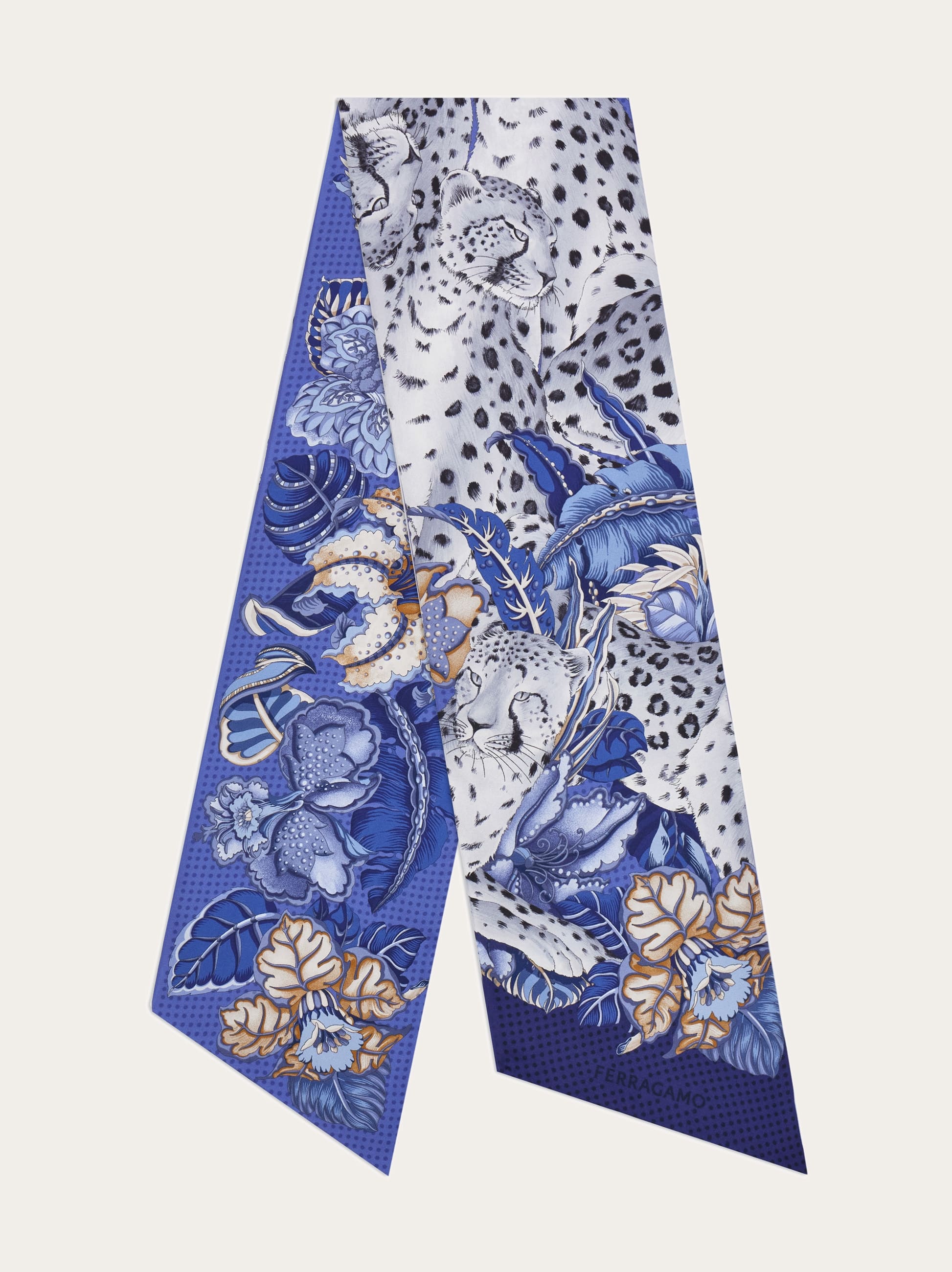 Ferragamo Cheetah Print Silk Bandeau In Blue