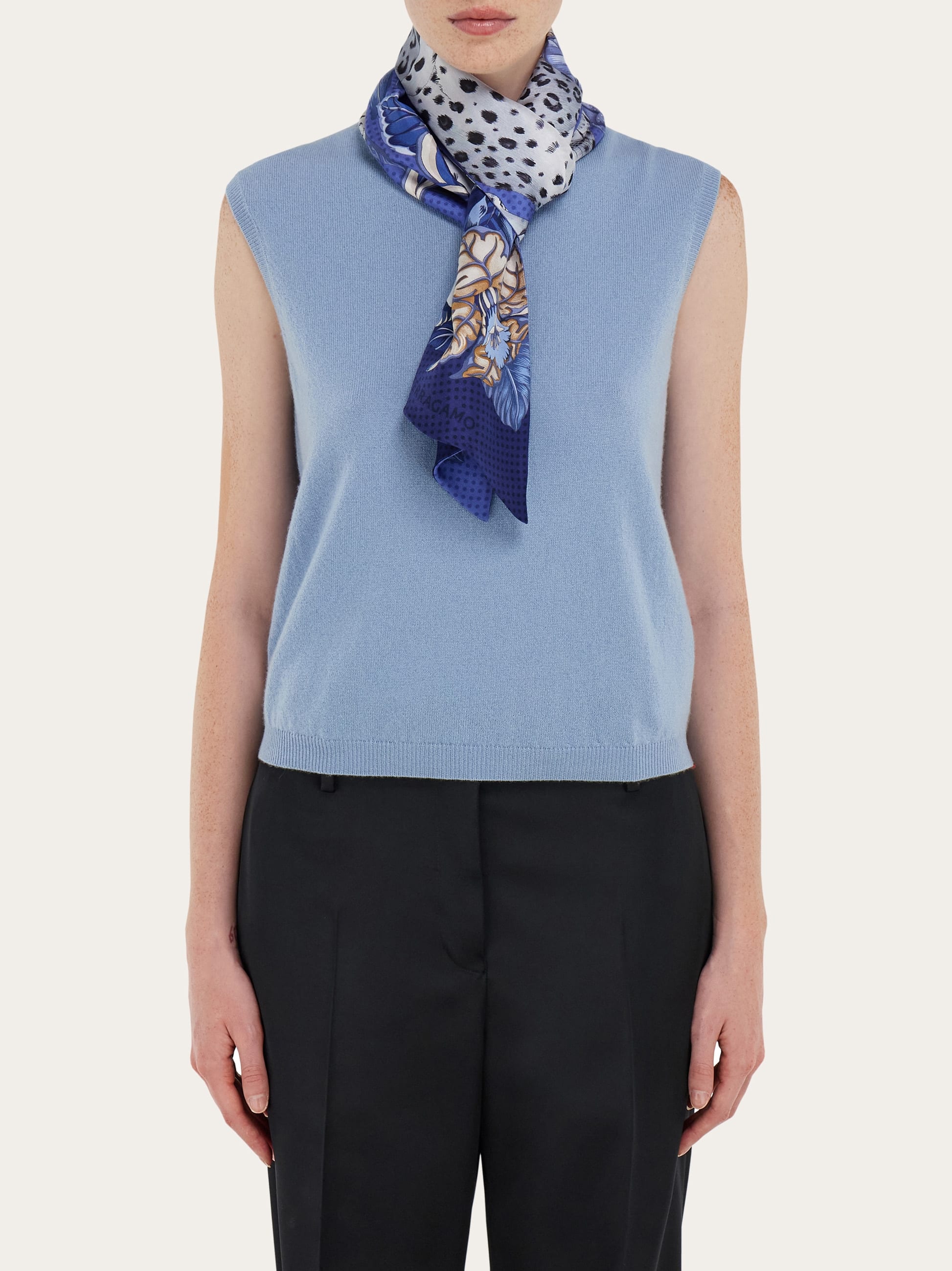  Ferragamo Damen Bandeau-tuch Mit Geparden-print Blau 