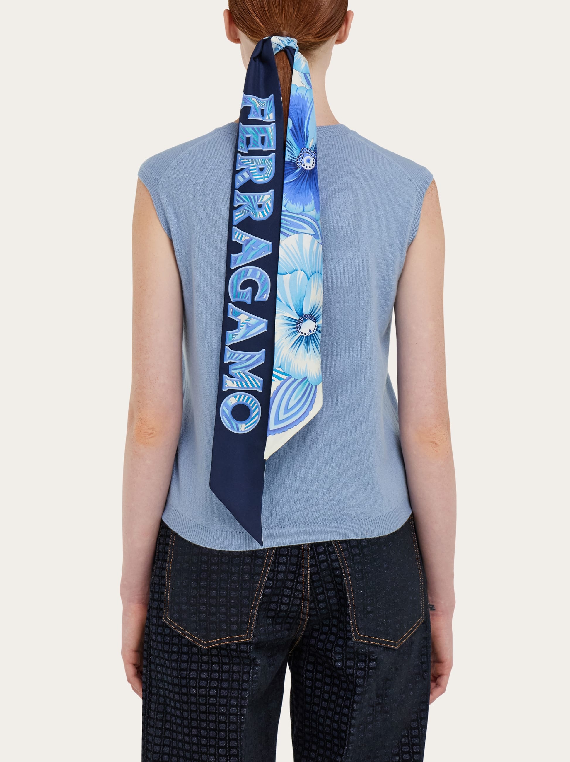 Ferragamo Brezza Print Silk Bandeau In Blue