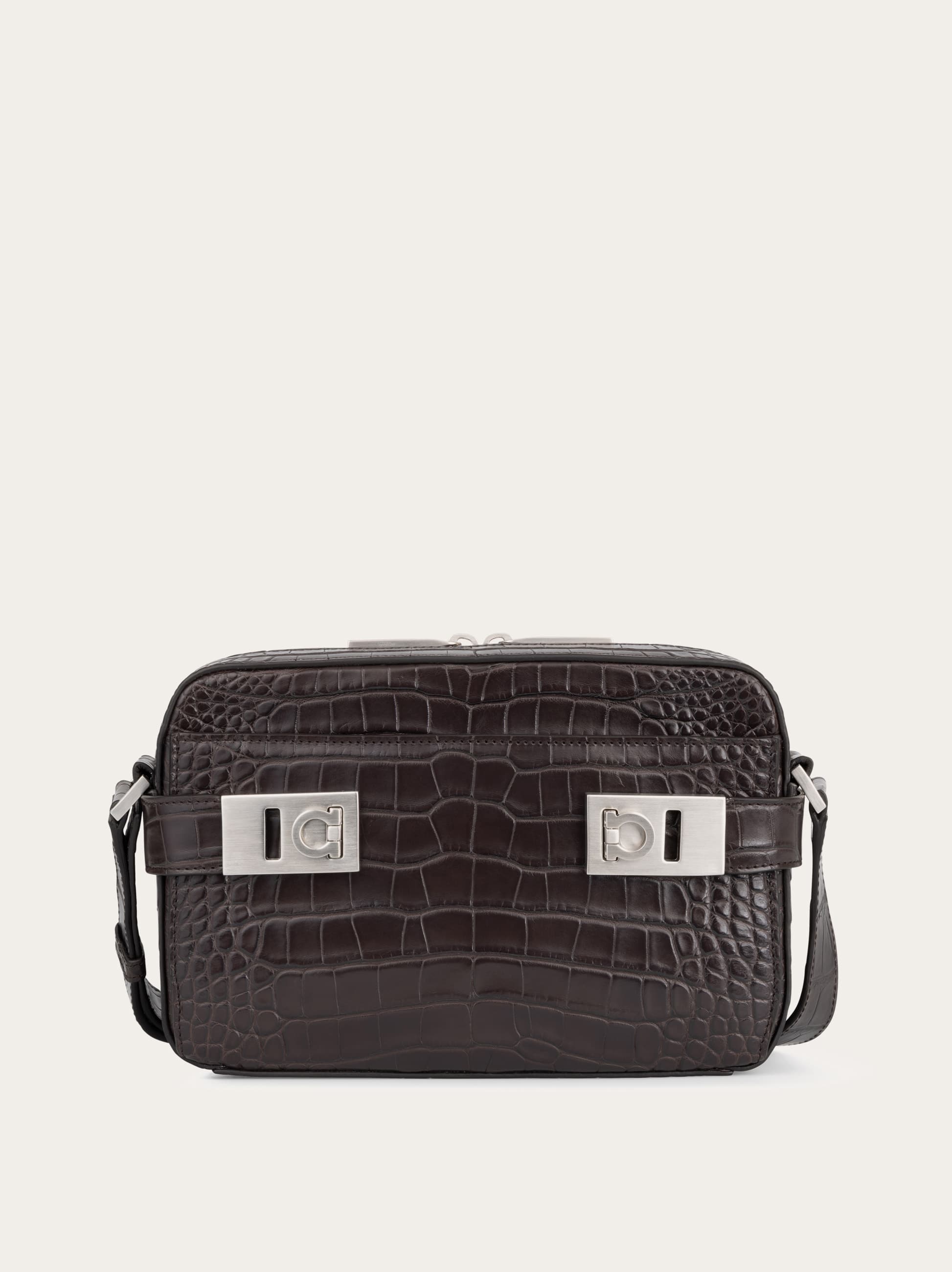 Ferragamo Men East-West crossbody bag with Hug buckle Brown