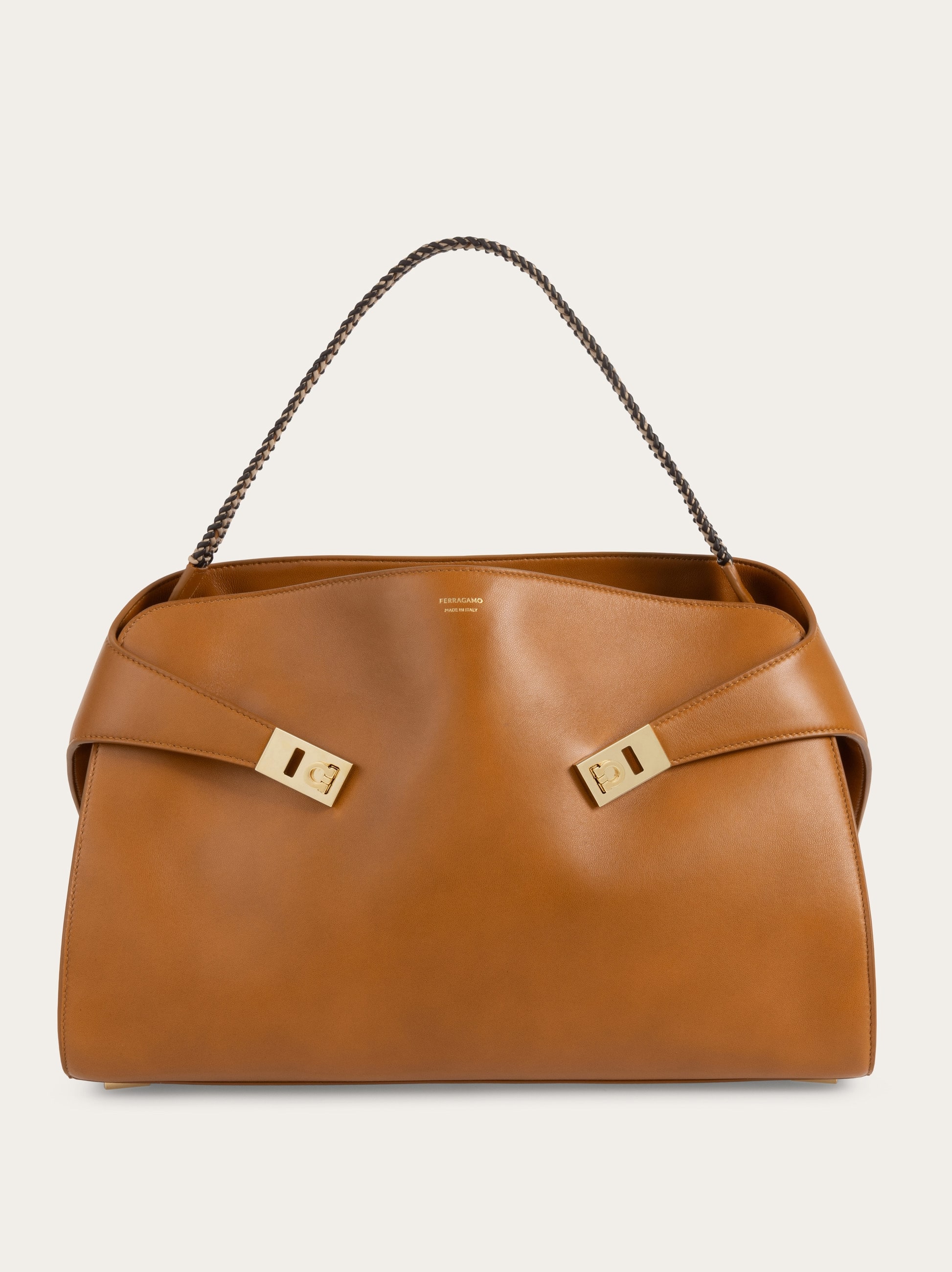 Ferragamo Women Hug soft bicolor shoulder bag (L) Beige