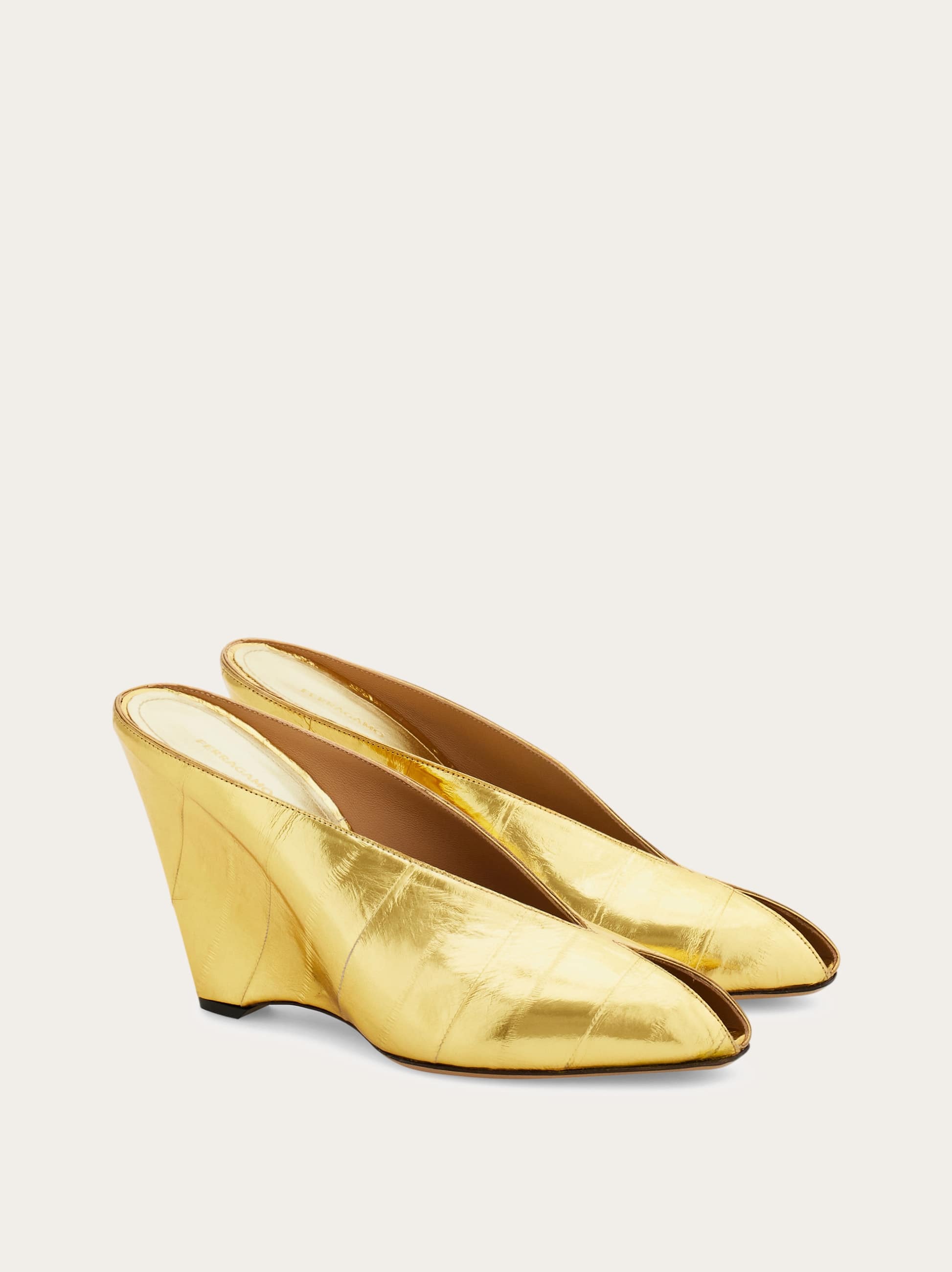 Ferragamo Wedge Mule In Gold