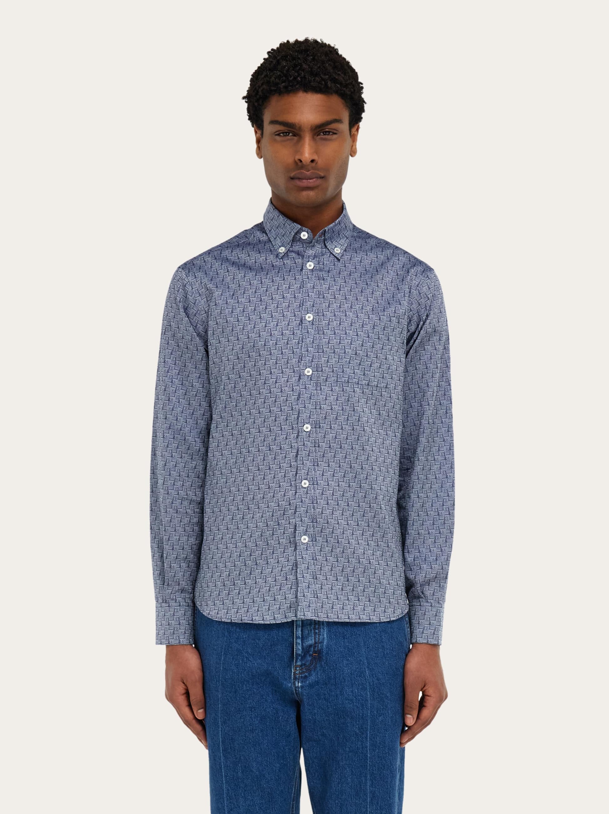 Ferragamo Men Ferragamo Monogram Shirt Blue 