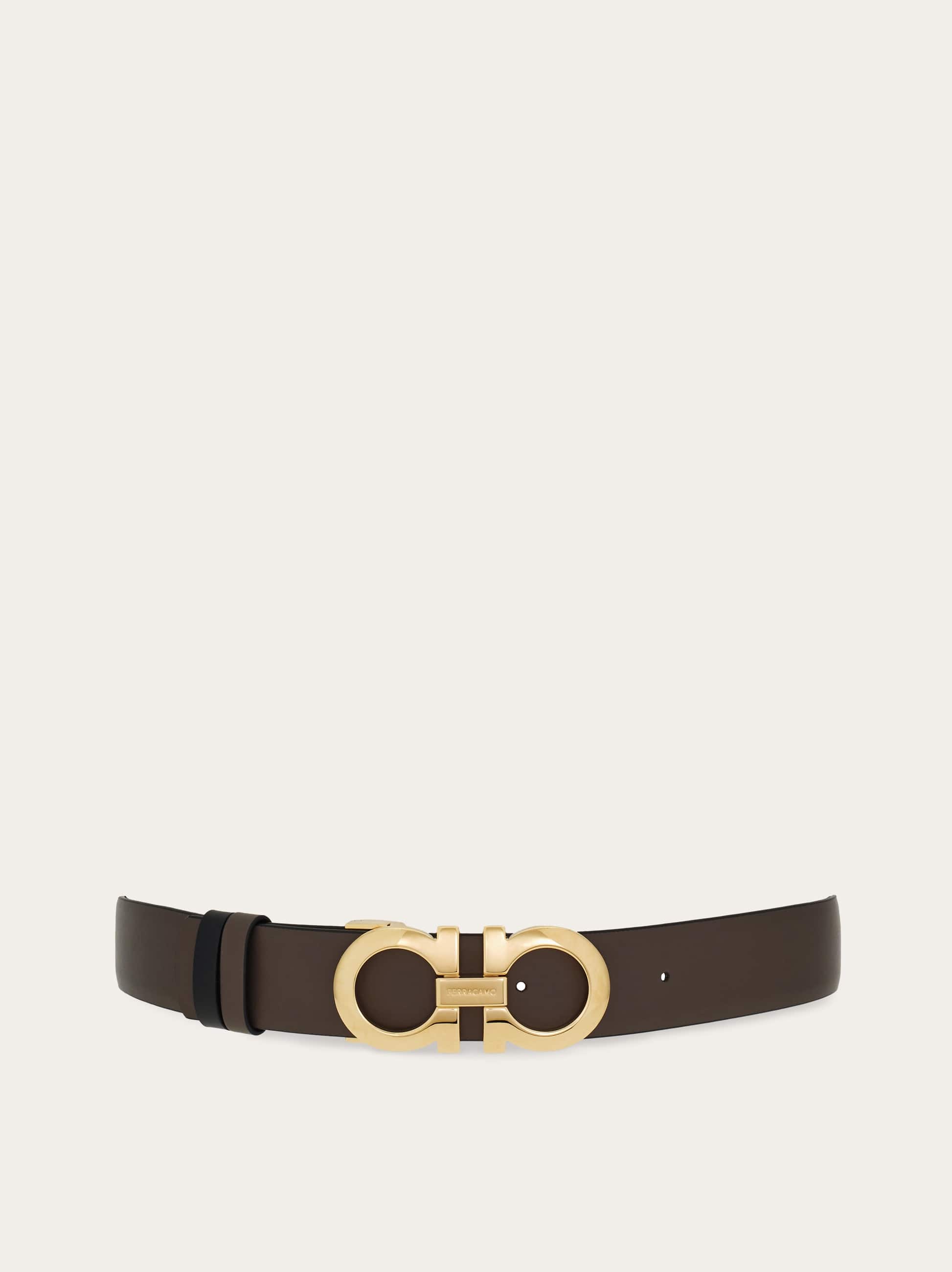 Ferragamo Reversible And Adjustable Gancini Belt In Brown