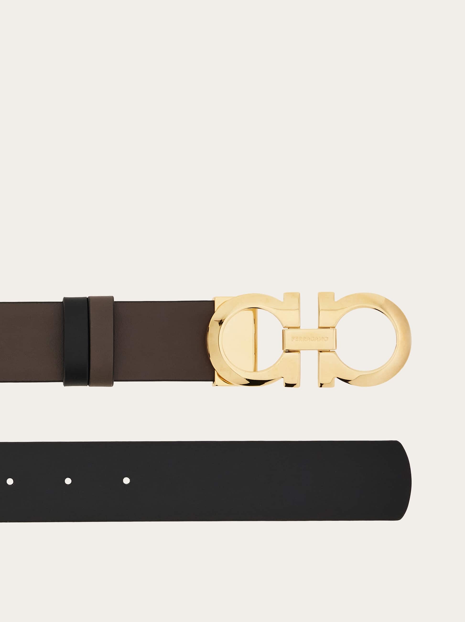 Ferragamo Reversible And Adjustable Gancini Belt In Brown
