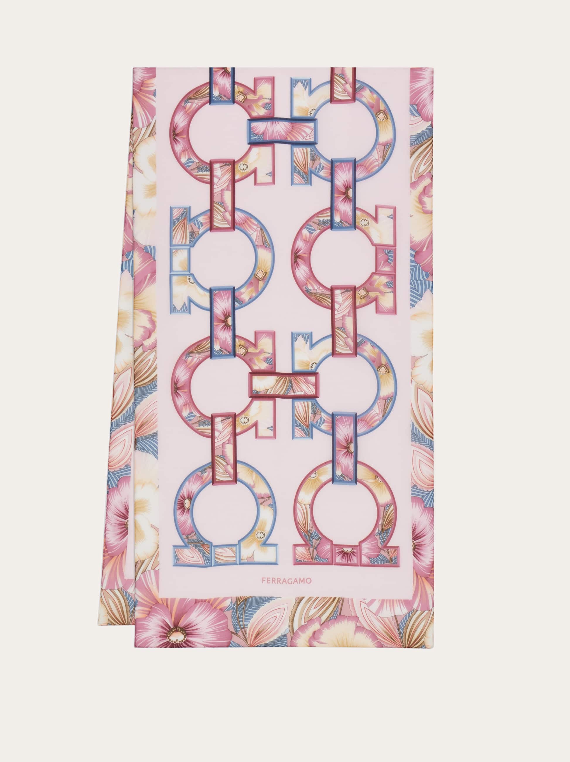 Ferragamo Gancini Print Silk Scarf In Pink
