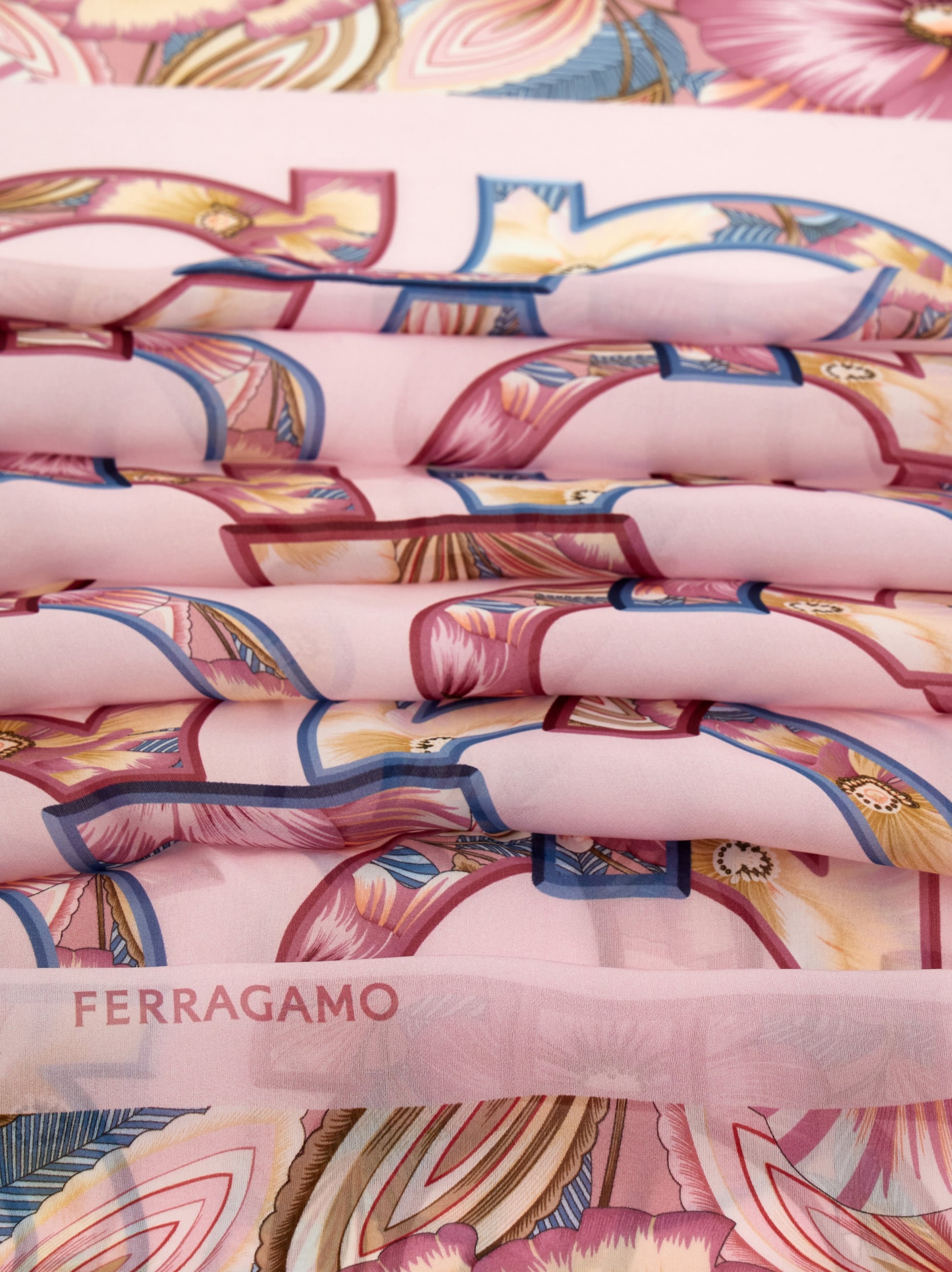Ferragamo Gancini Print Silk Scarf In Pink