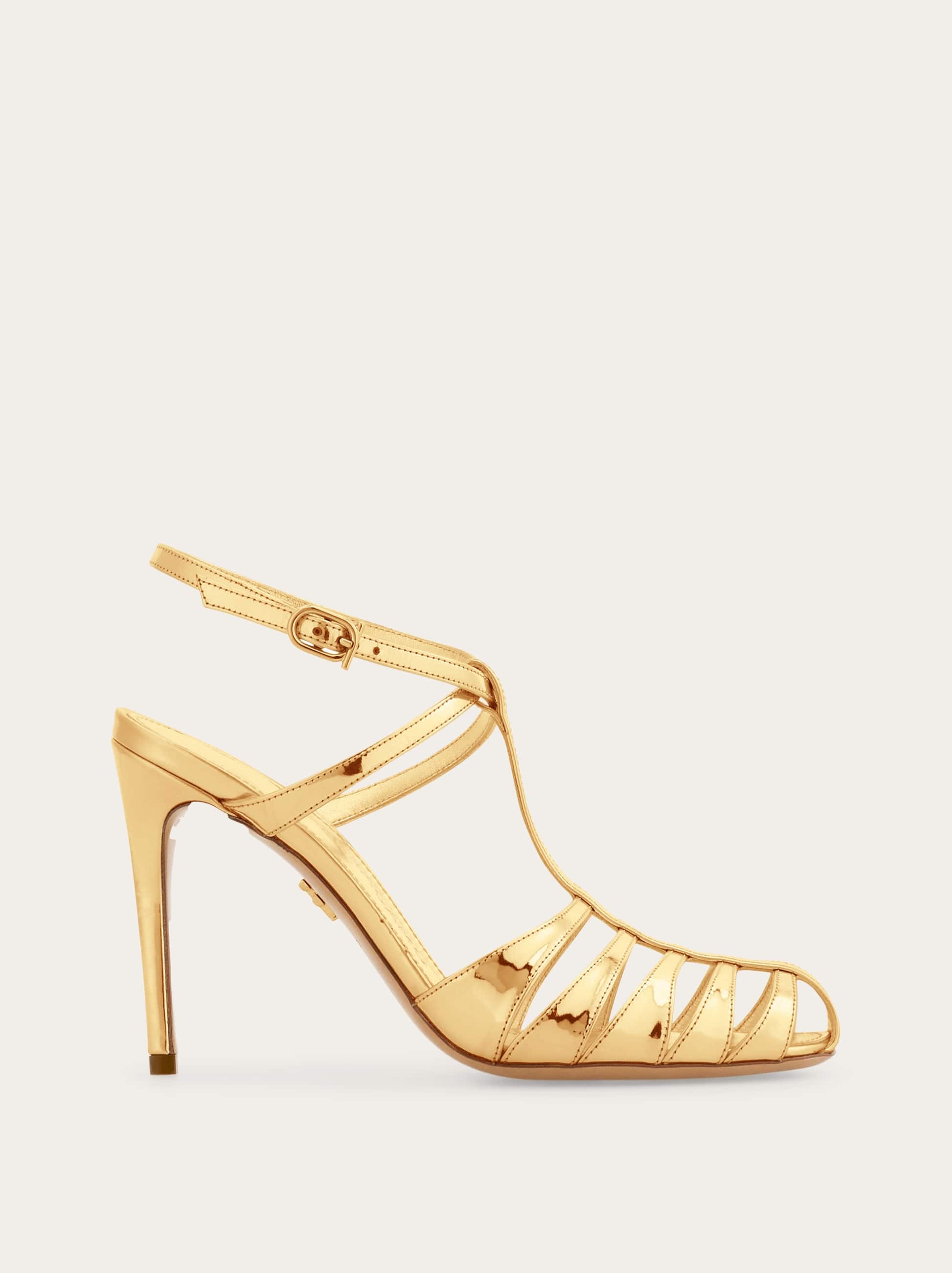 Ferragamo Women Cage stiletto sandal Gold Size 6.5