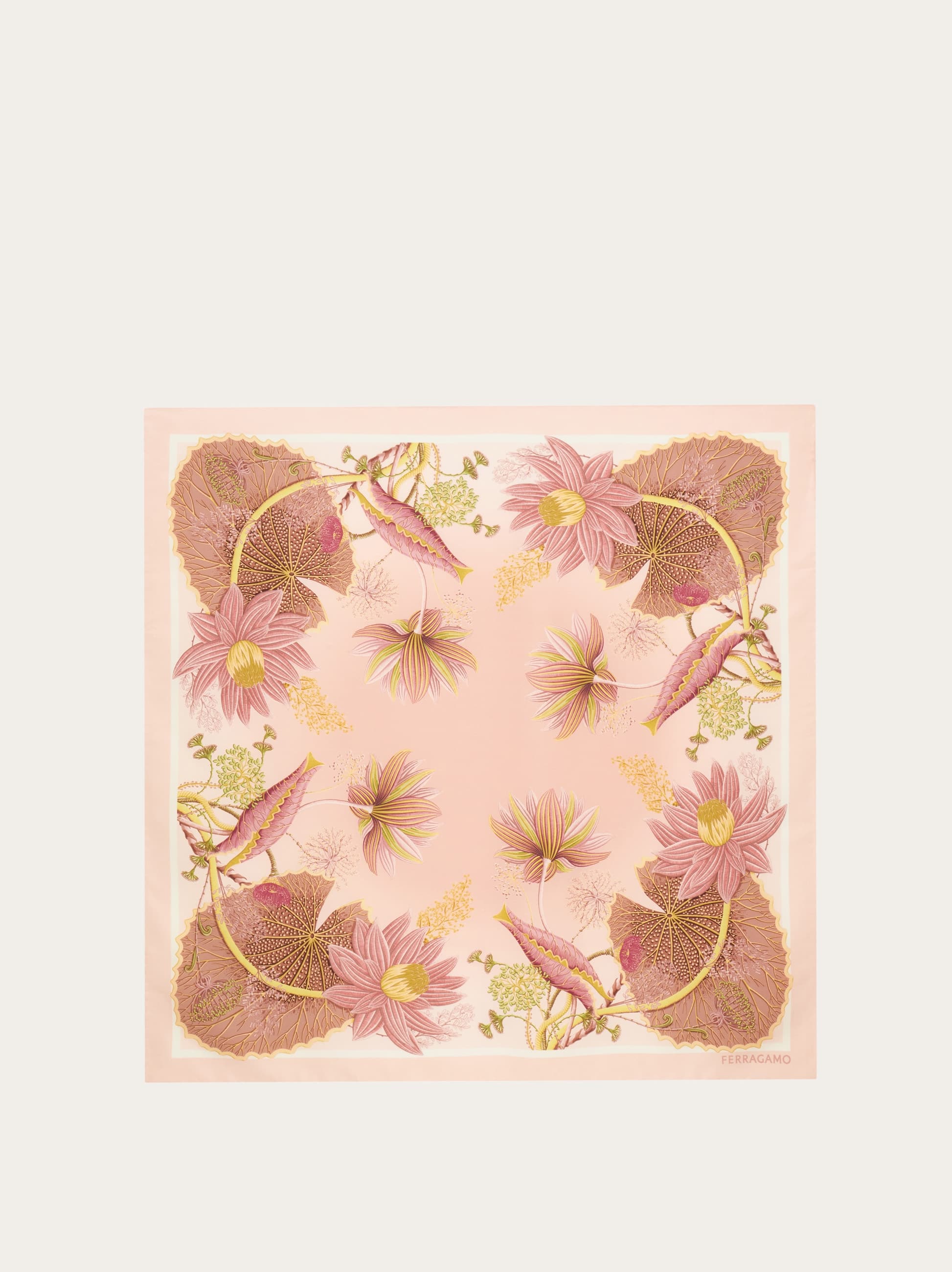 Ferragamo Water Lilies Print Silk Scarf In Pink