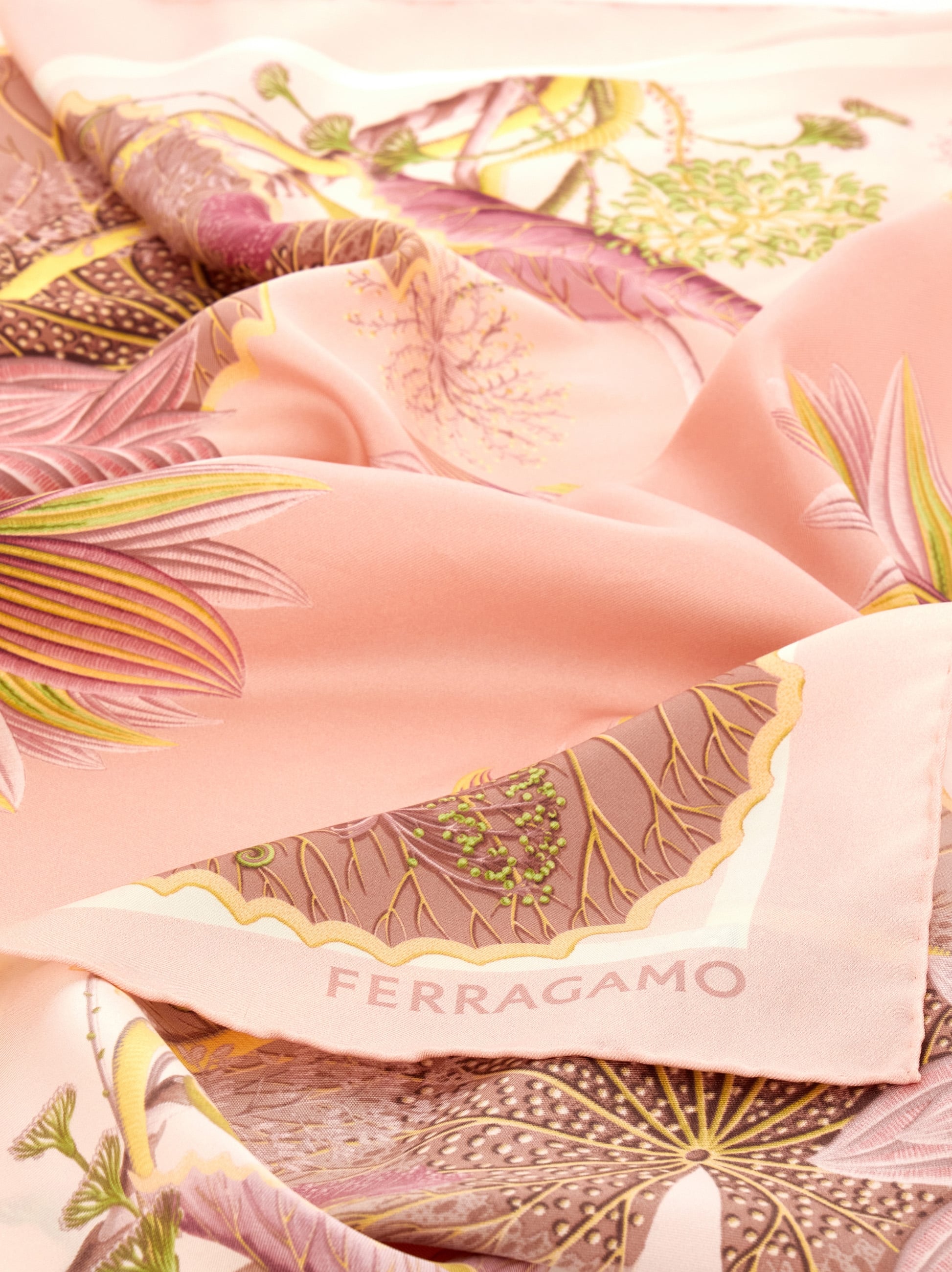 Ferragamo Water Lilies Print Silk Scarf In Pink