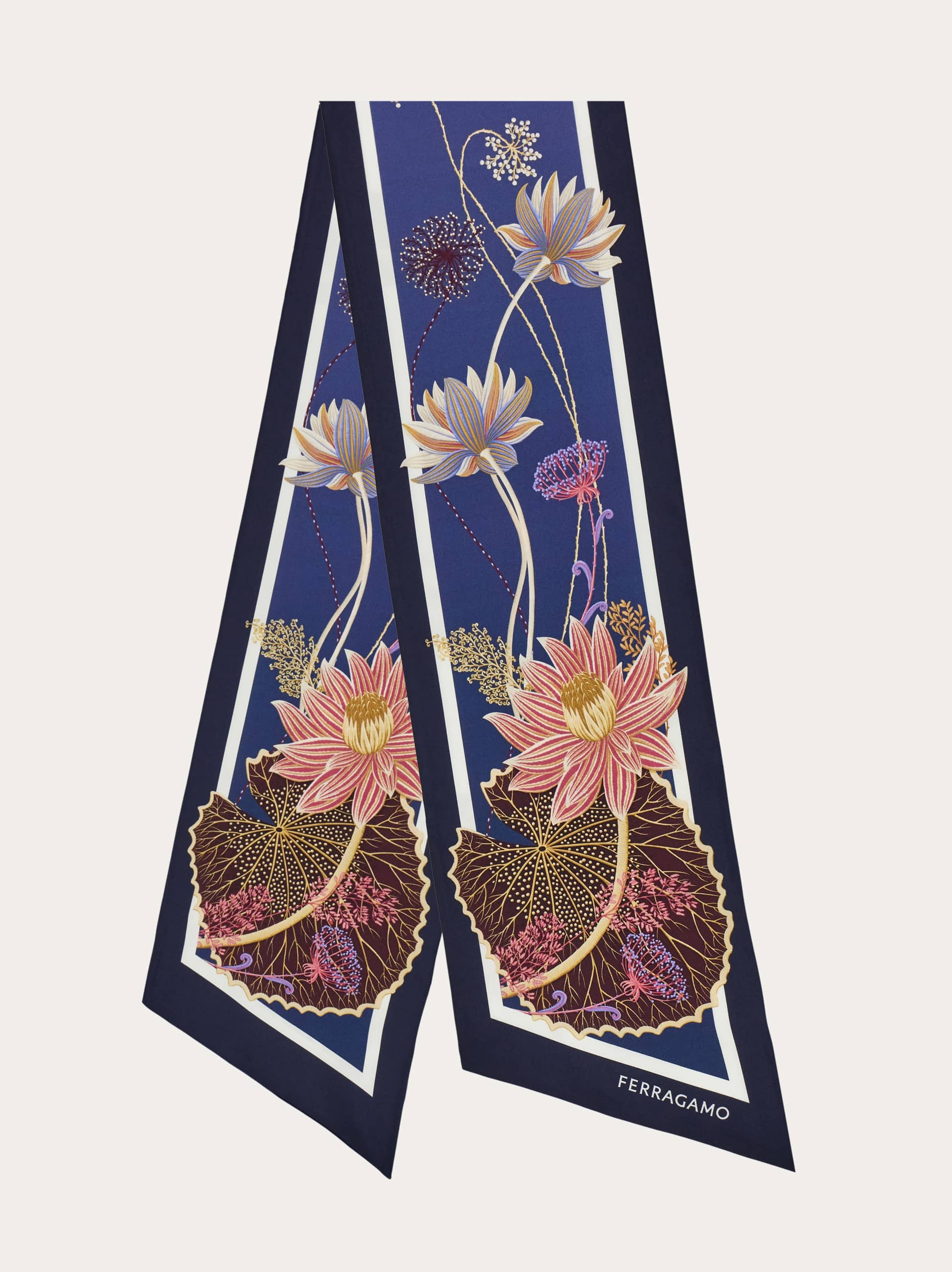 Ferragamo Water Lily Print Silk Bandeau In Blue