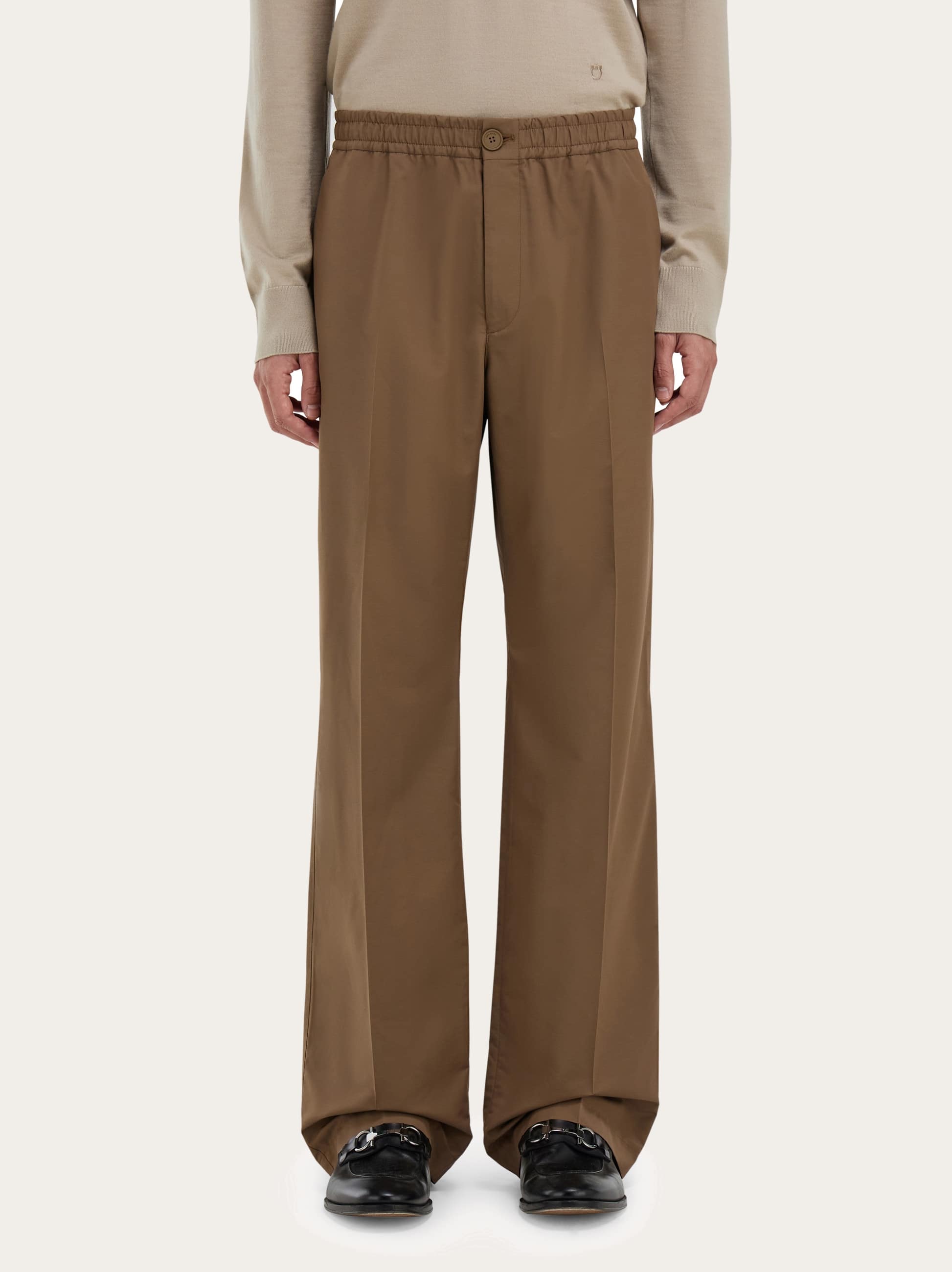  Ferragamo Men Light Wool Blend Jogger Brown 