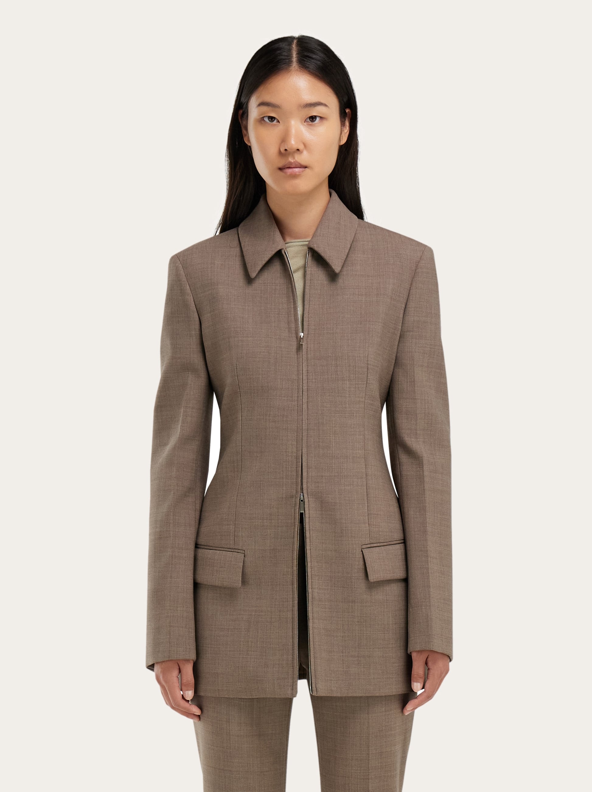  Ferragamo Women Long Jacket Beige 