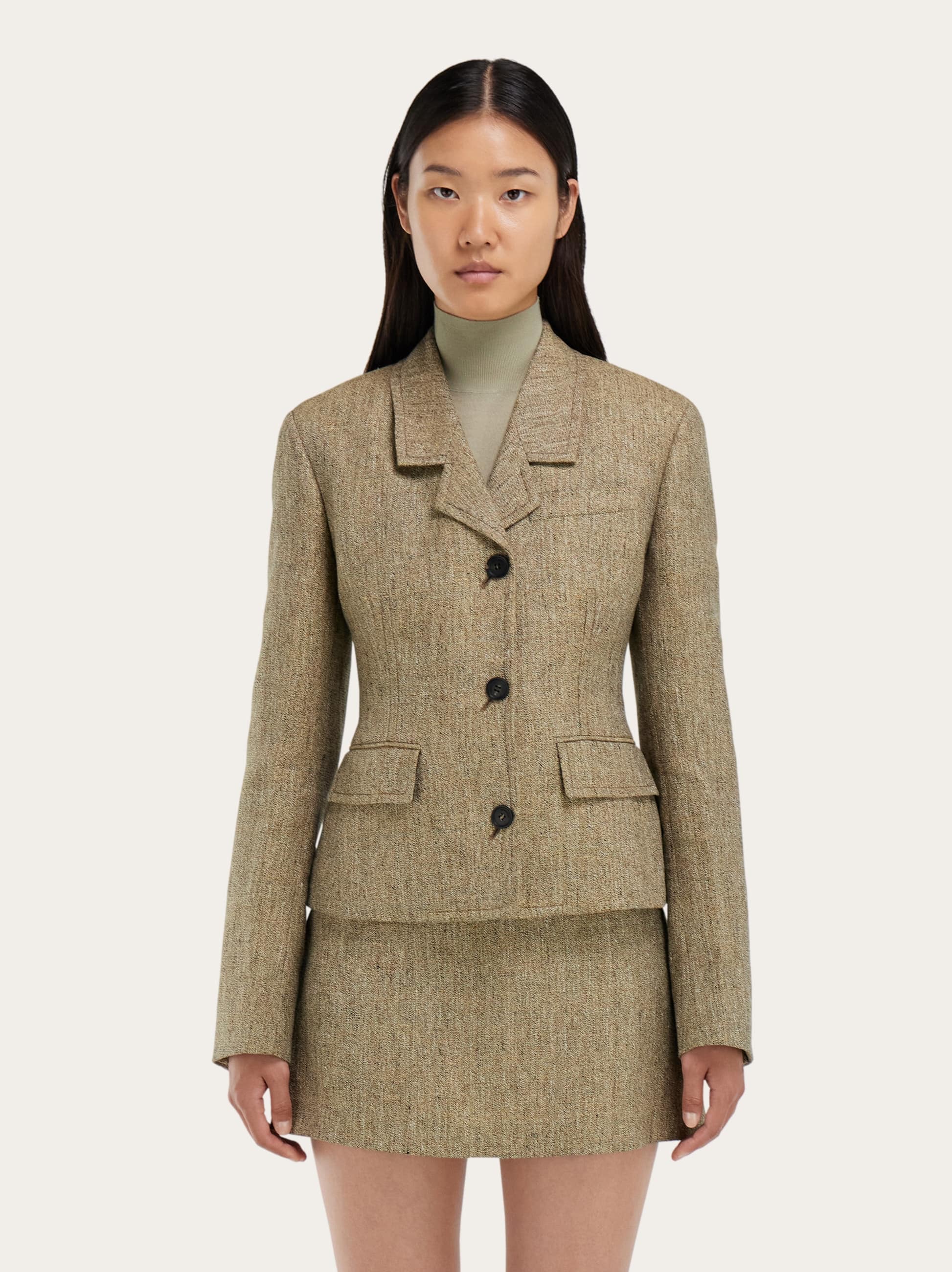 Ferragamo Tailored Linen Single-breasted Blazer In Brown