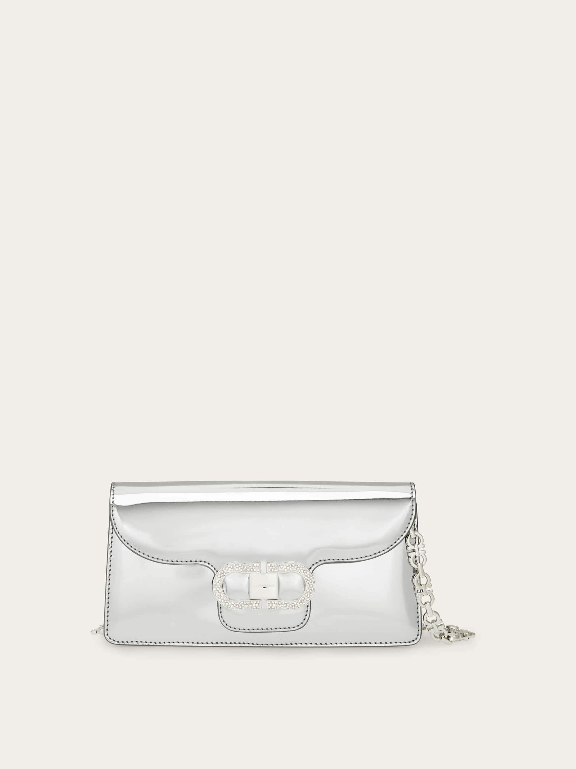 Ferragamo Mini Bag Double Gancini Chain In Silver
