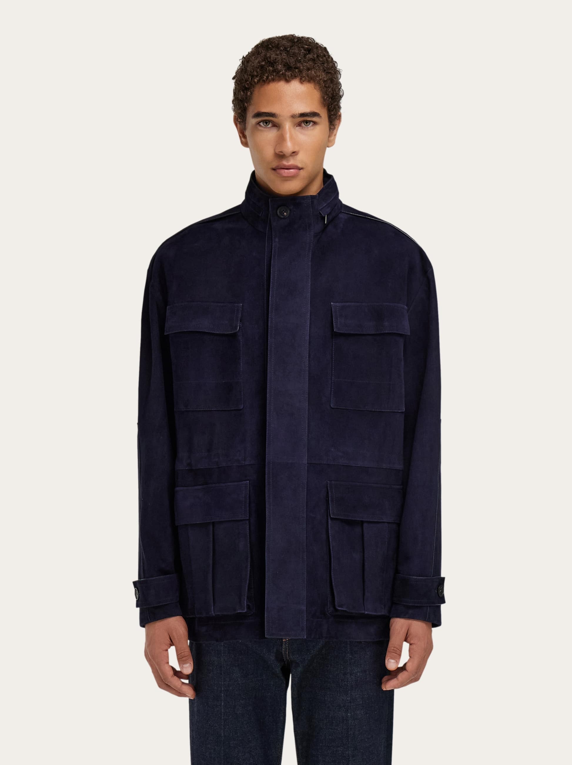  Ferragamo Herren Blouson Aus Veloursleder Blau 