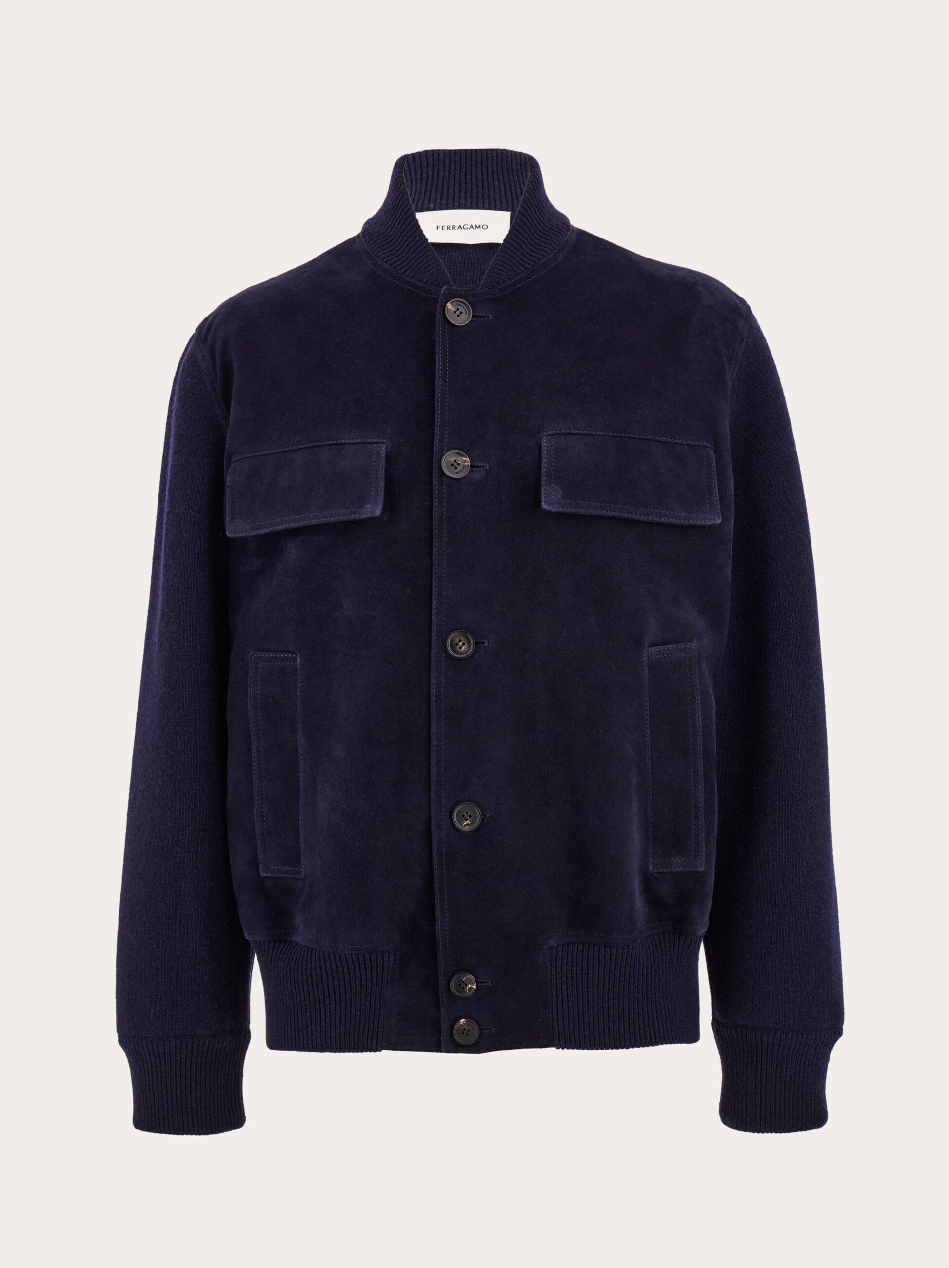 Ferragamo Uomo Bomber in suede e maglia Blu