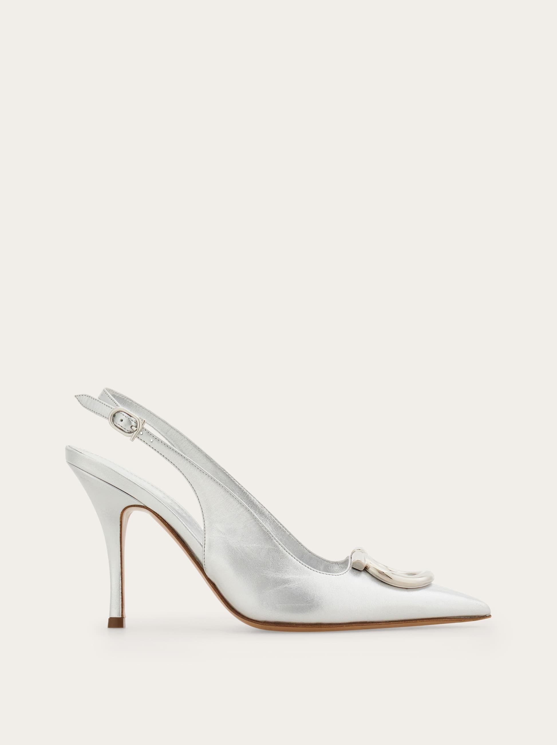 Ferragamo 90mm Gancini Slingback Pumps In Metallic