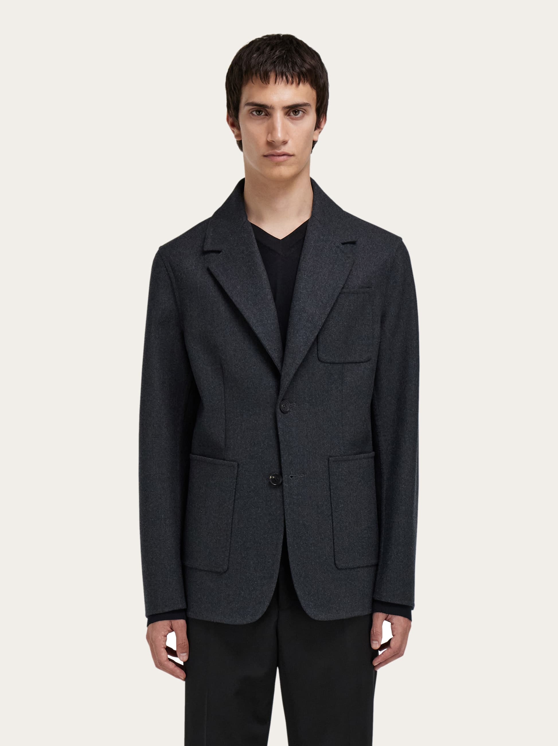  Ferragamo Men Single Breasted Blazer Grey 
