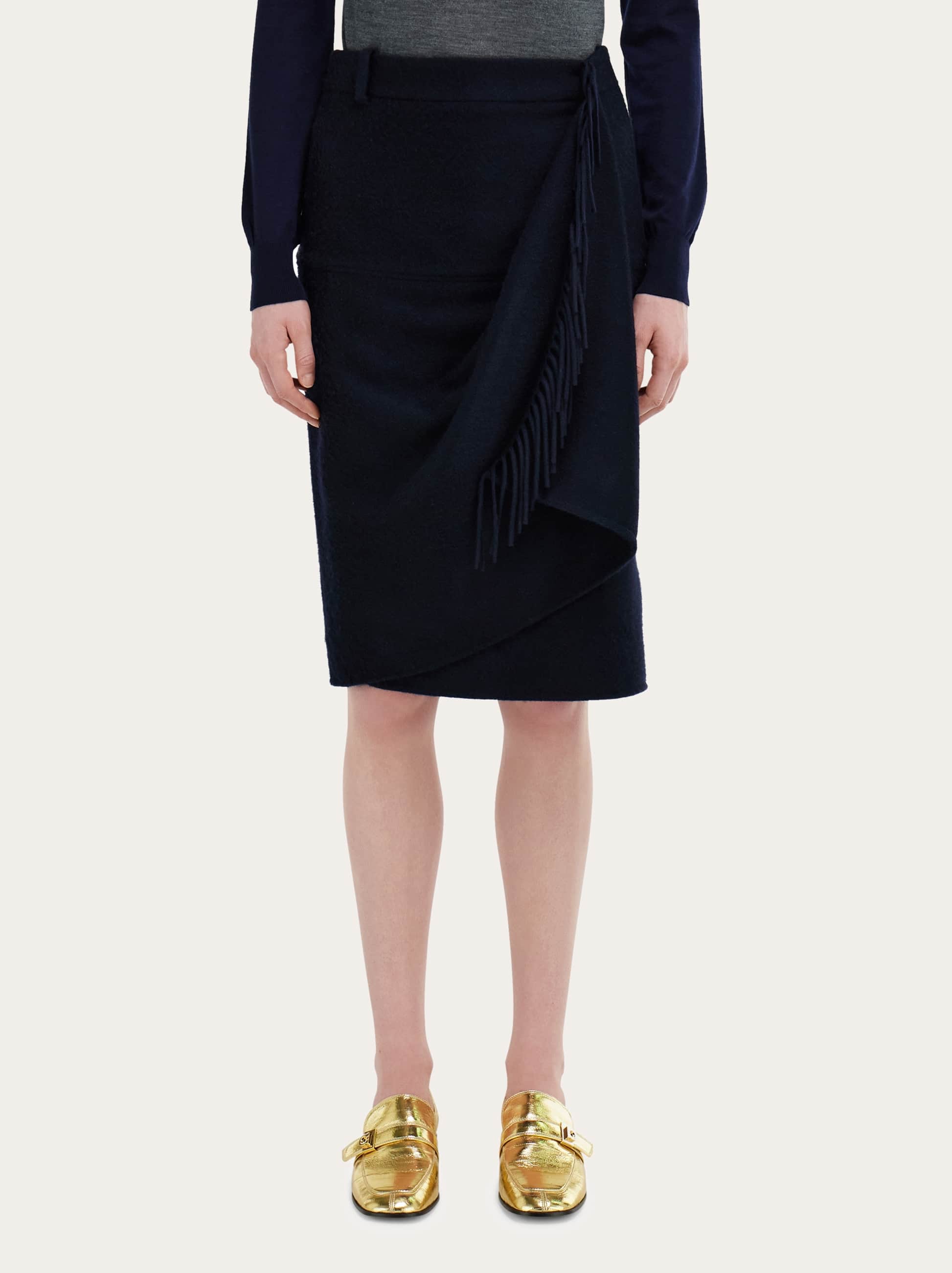  Ferragamo Damen Rock Mit überschlag Und Fransen Blau 