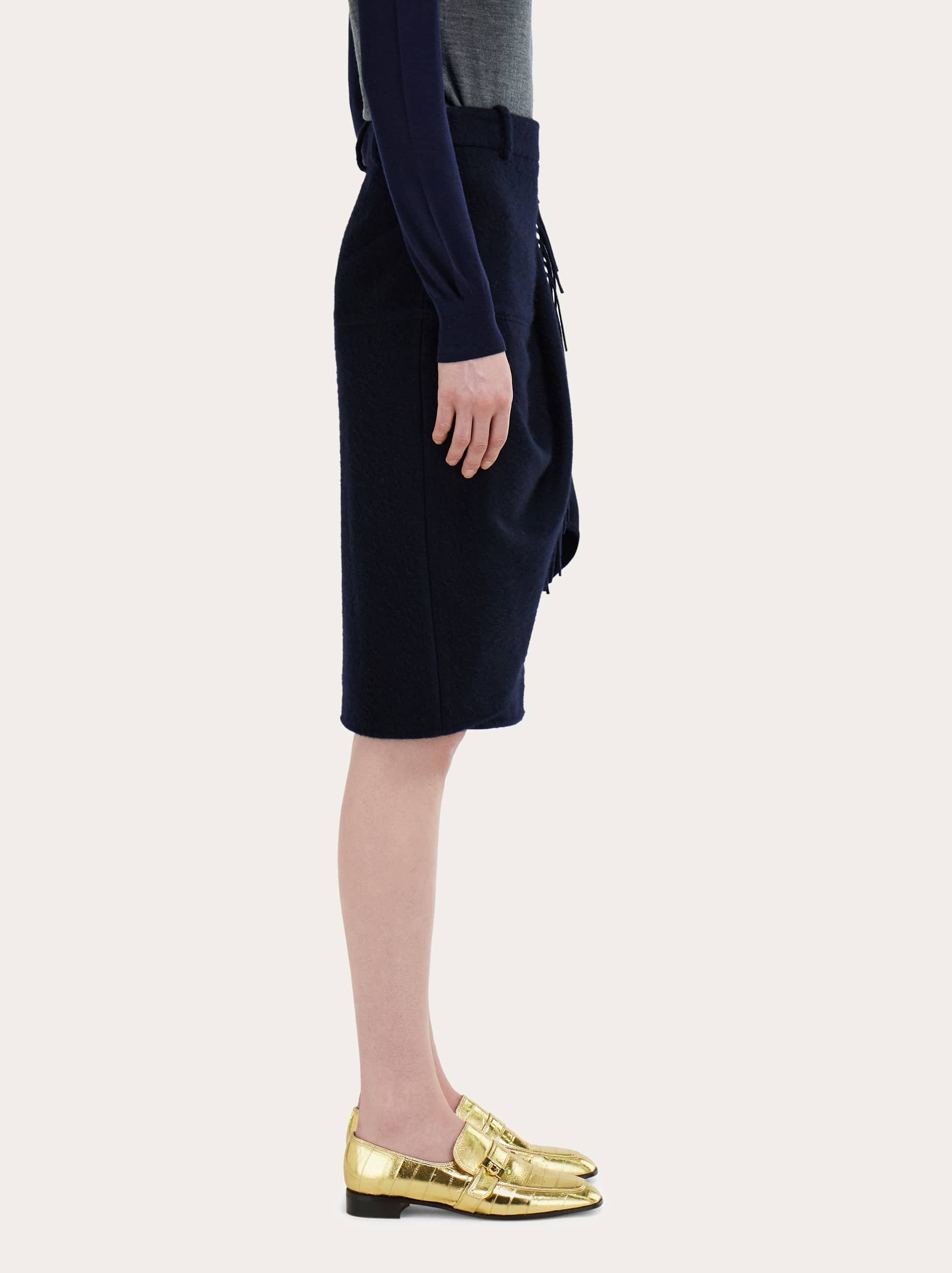  Ferragamo Damen Rock Mit überschlag Und Fransen Blau 