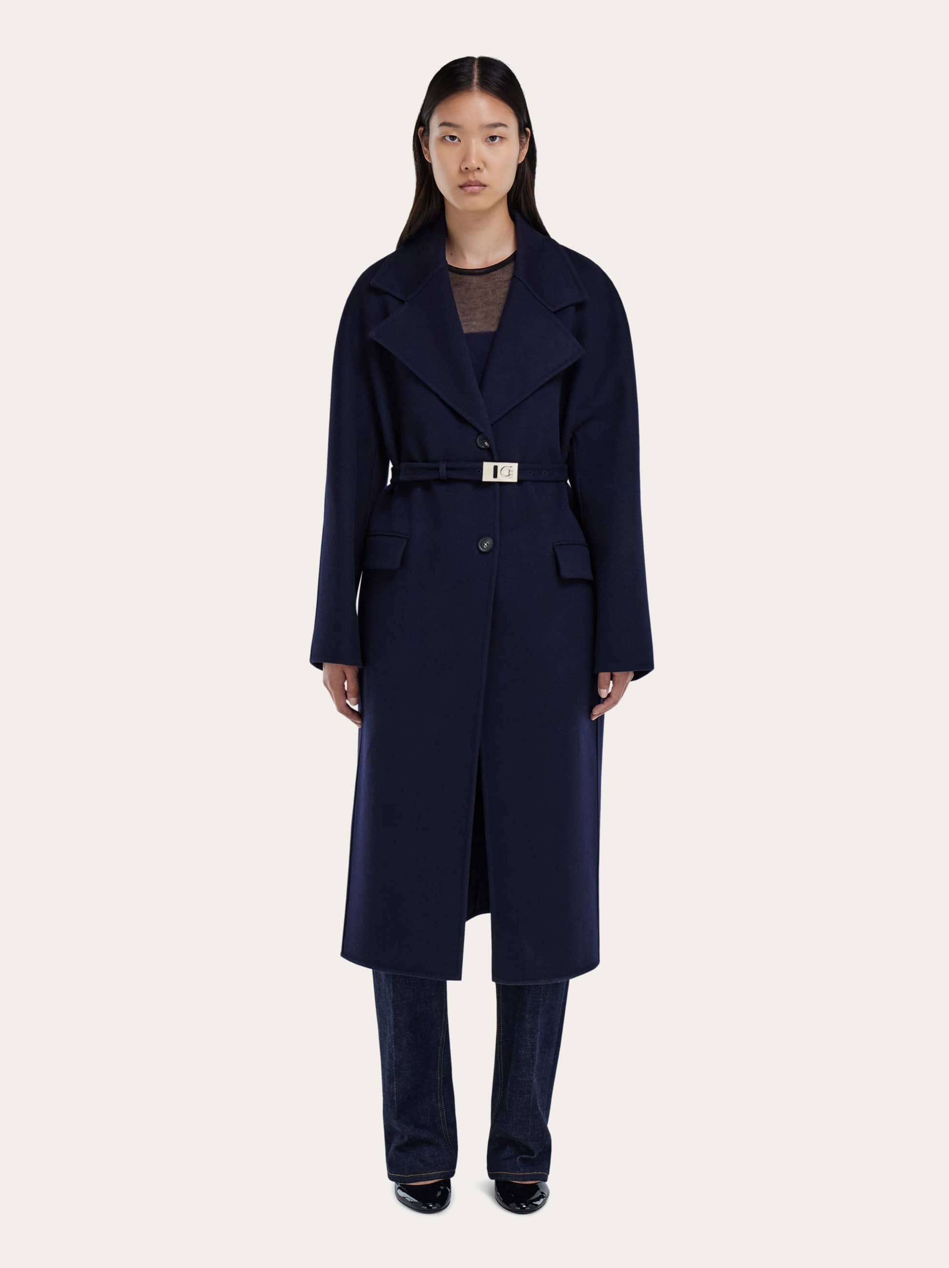 Ferragamo Single Breasted Coat In Blue