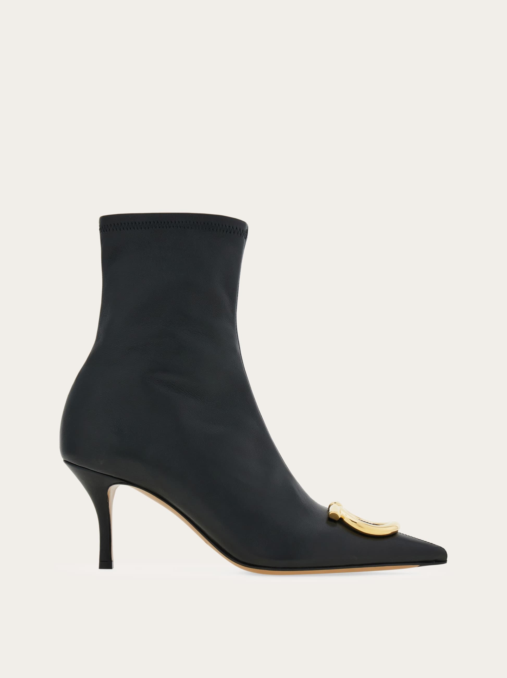 Ferragamo Pointed Ankle Boot With Maxi Gancini Buckle In Black