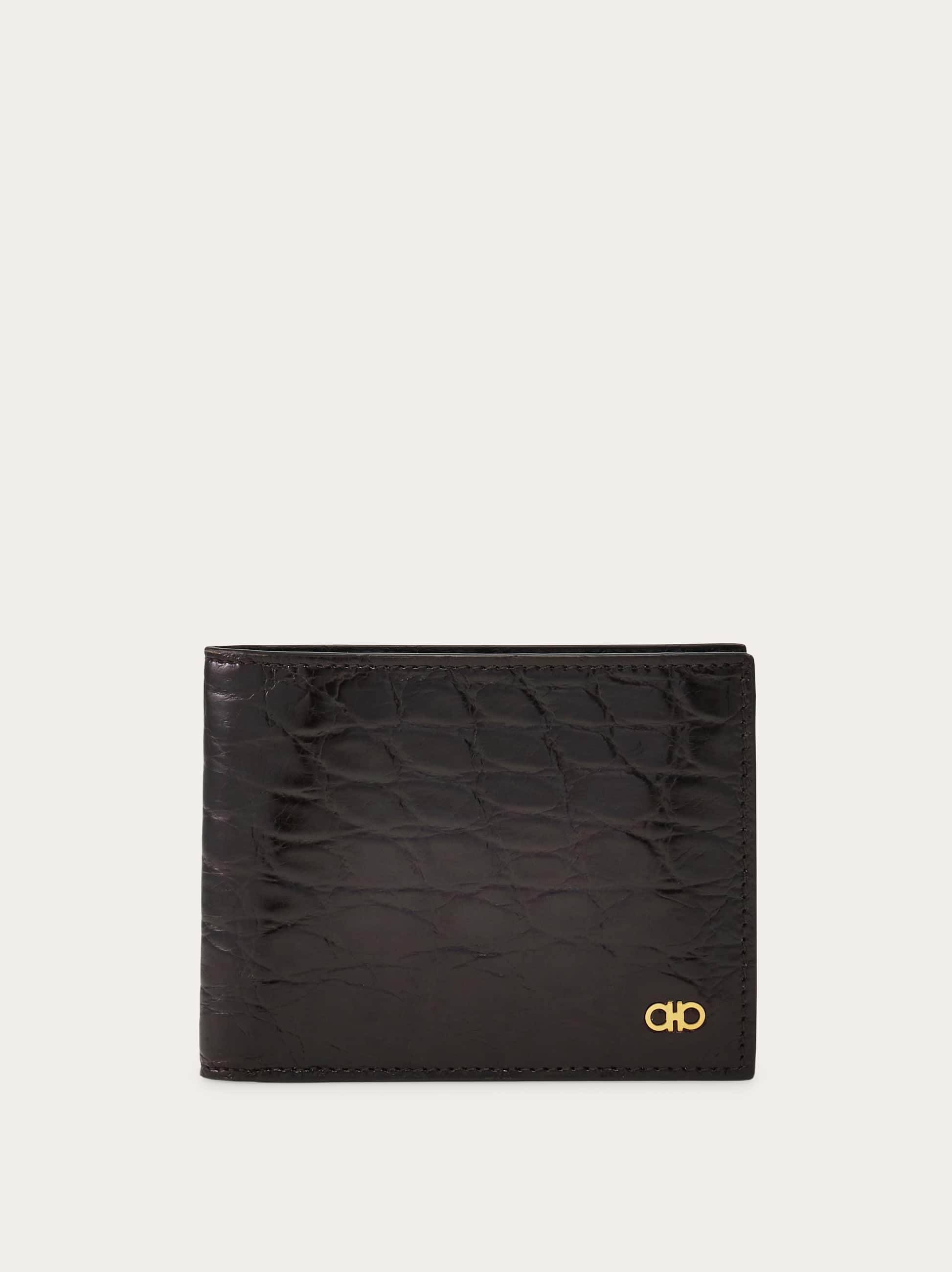 Ferragamo Gancini Alligator Wallet In Black