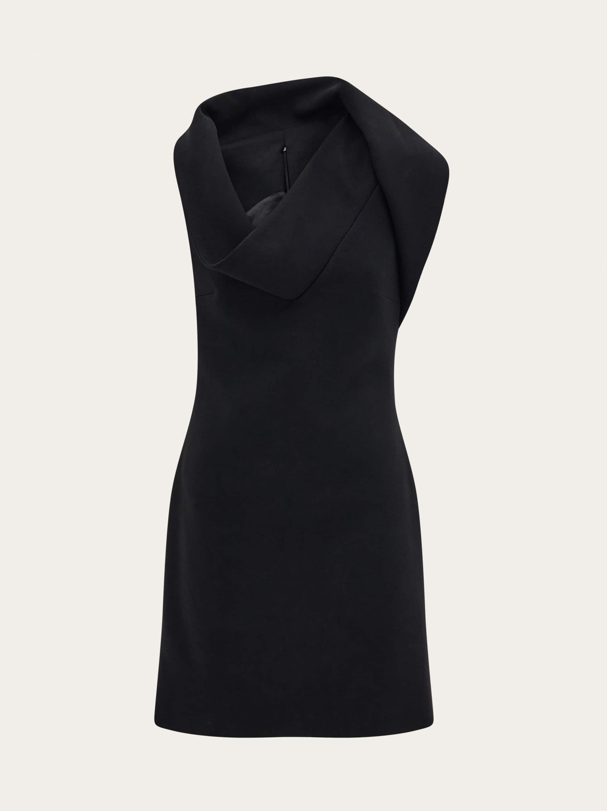 Ferragamo Short Asymmetric Dress In Black