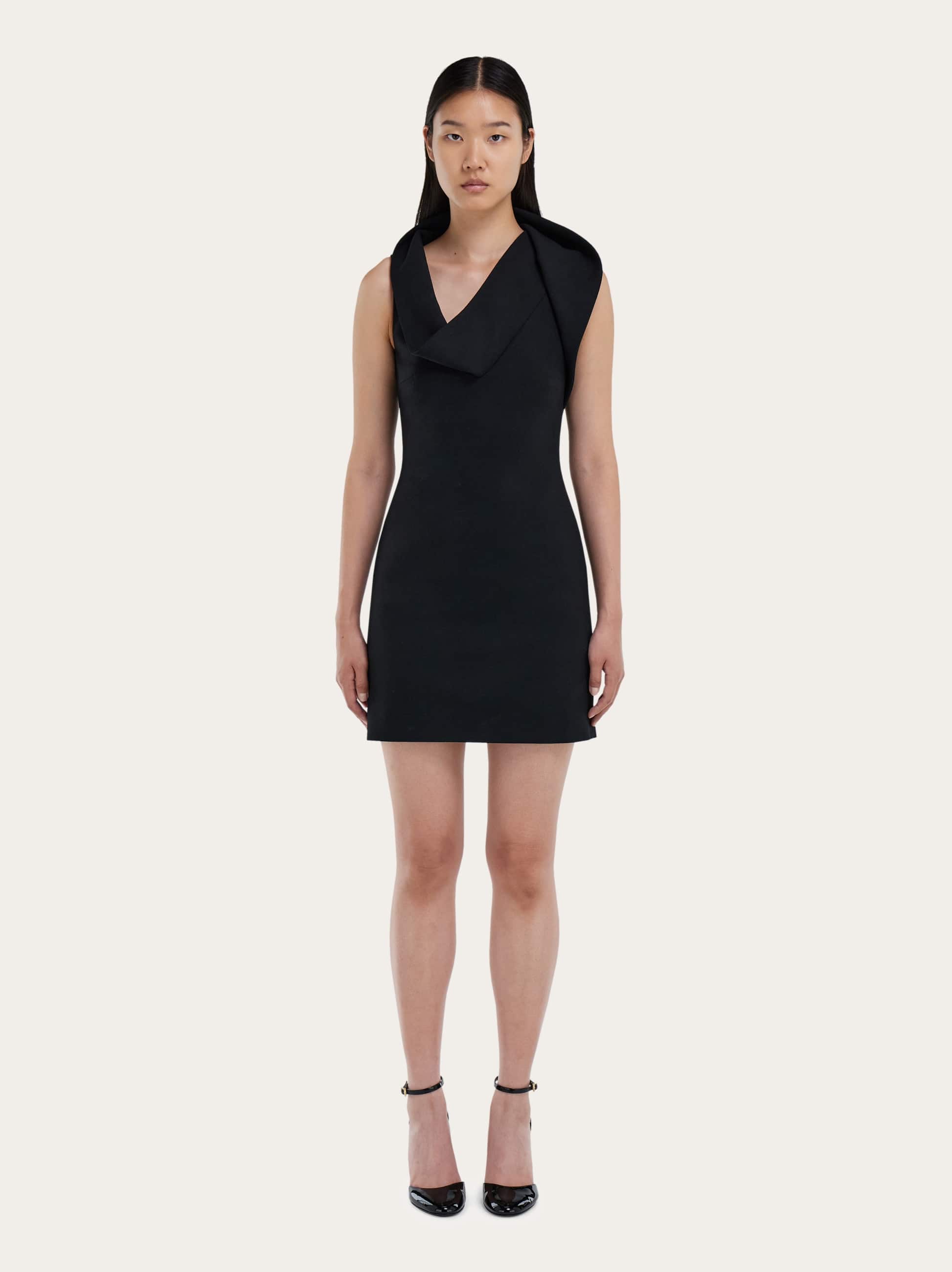 Ferragamo Asymmetric Neck Minidress In Black