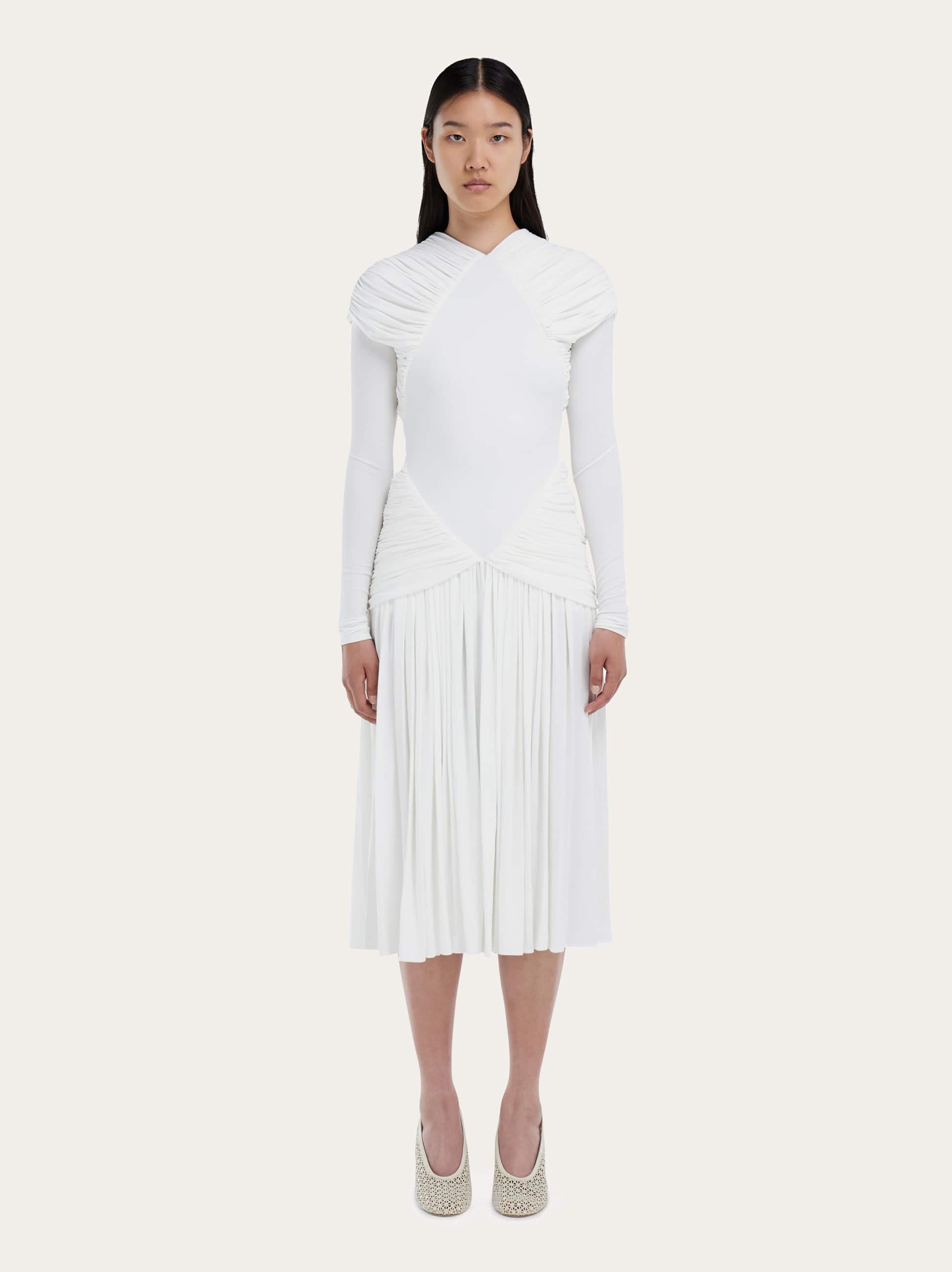  Ferragamo Damen Jerseykleid Mit Drapierungen Weiß 