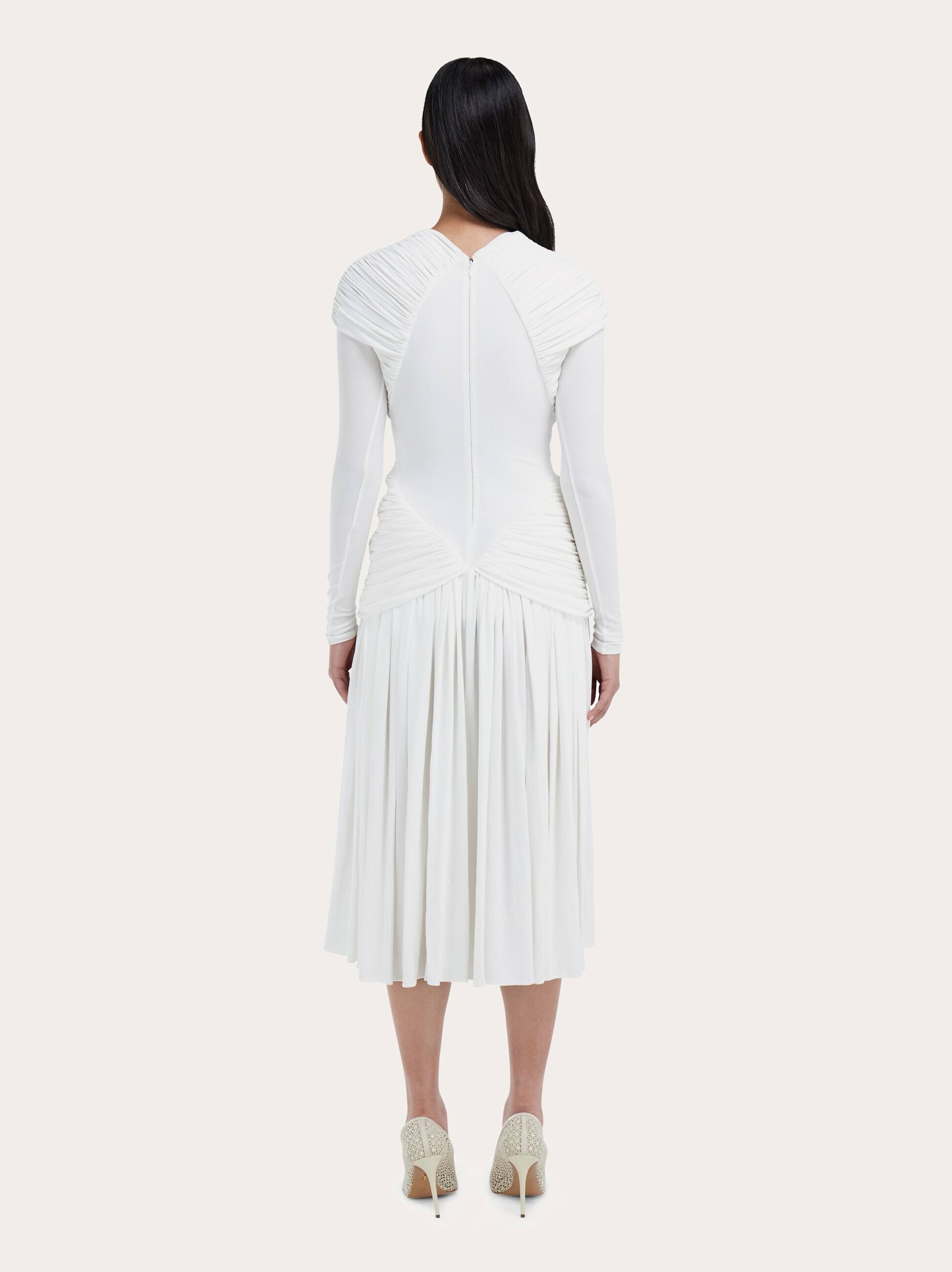  Ferragamo Damen Jerseykleid Mit Drapierungen Weiß 