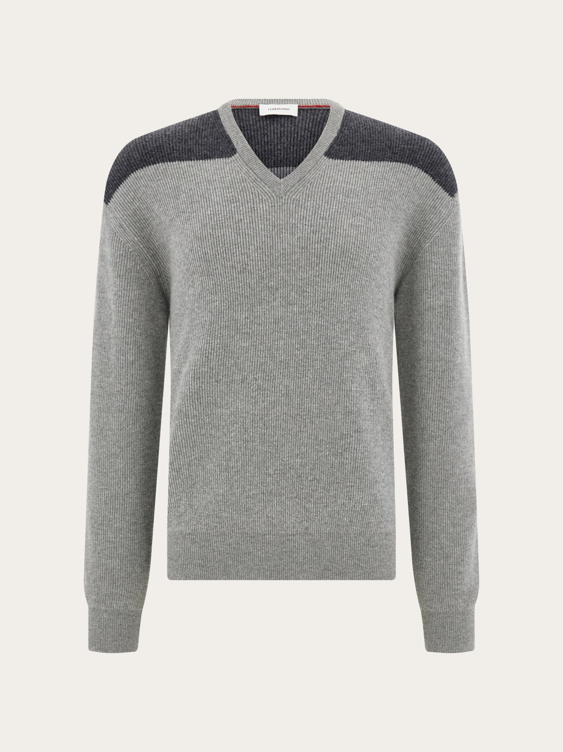 Ferragamo Uomo Maglia bicolore collo a V Grigio