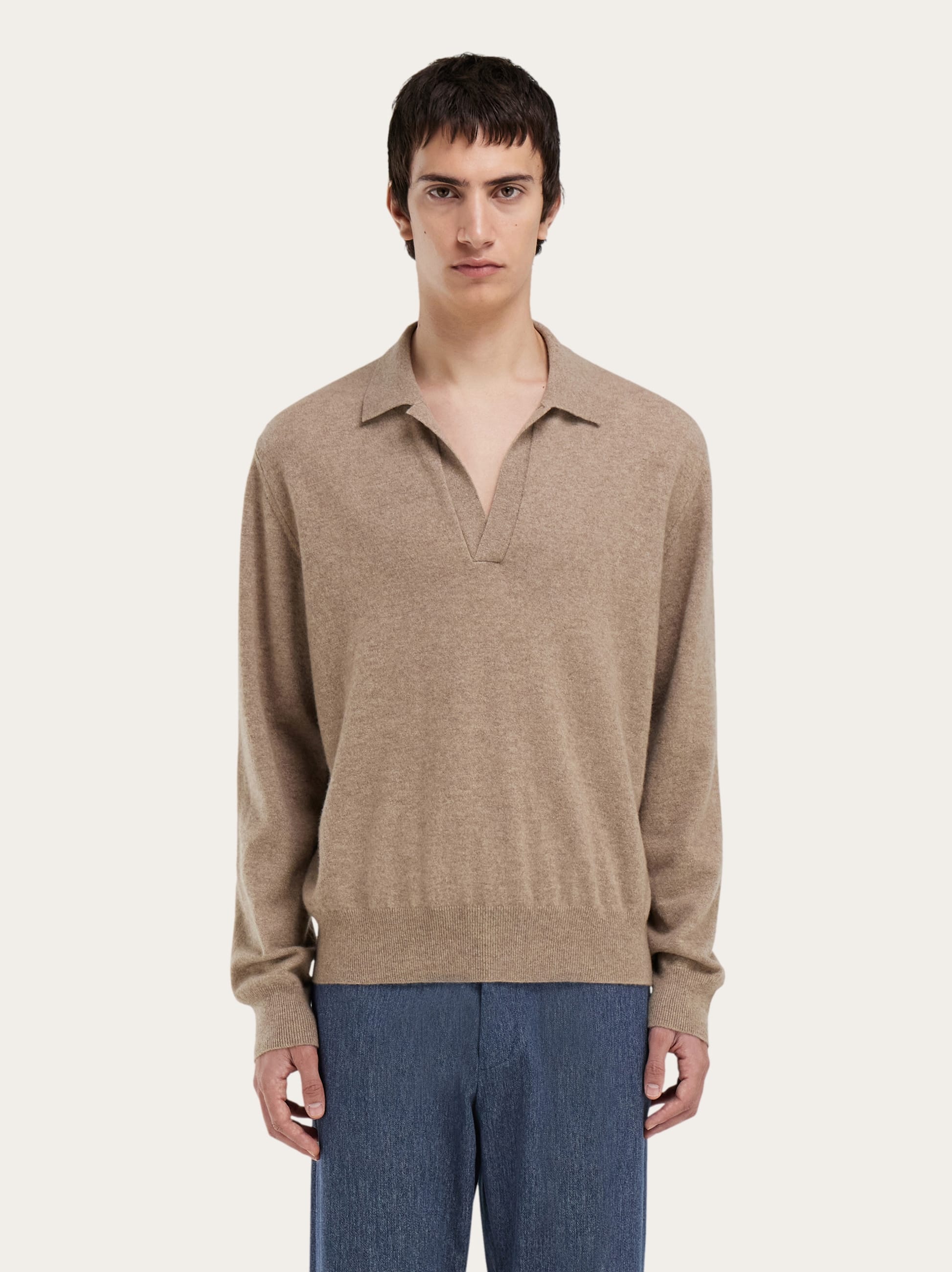  Ferragamo Herren Kaschmirpullover Mit Polokragen Braun 