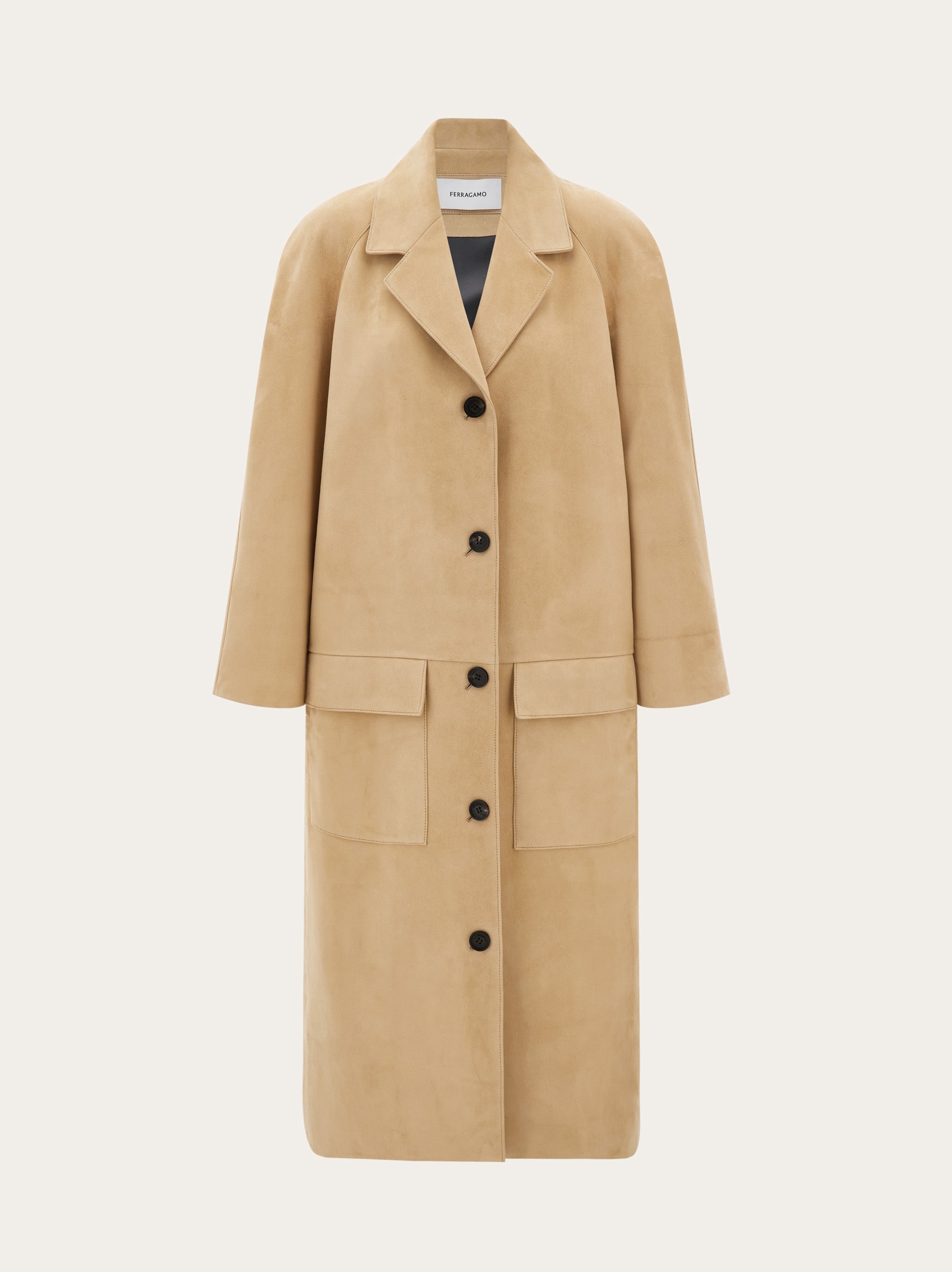 Ferragamo Single Breasted Suede Coat In Neutral
