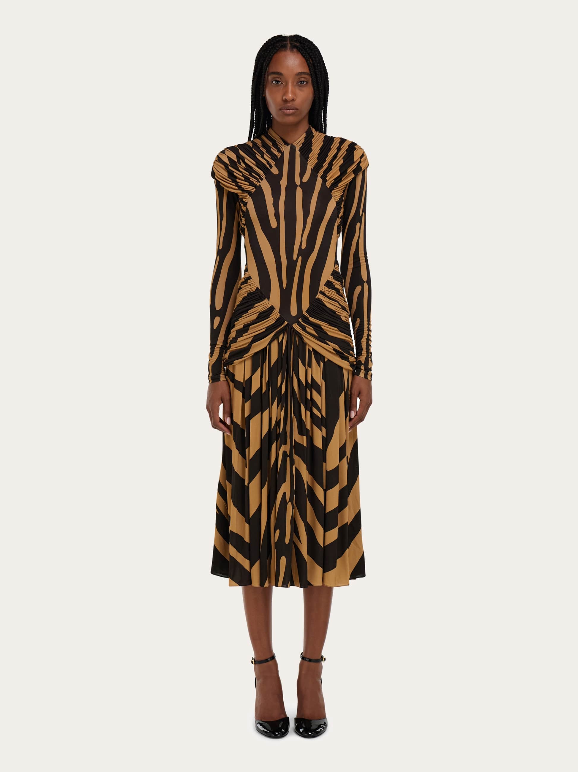  Ferragamo Damen Jerseykleid Mit Drapierungen Braun 