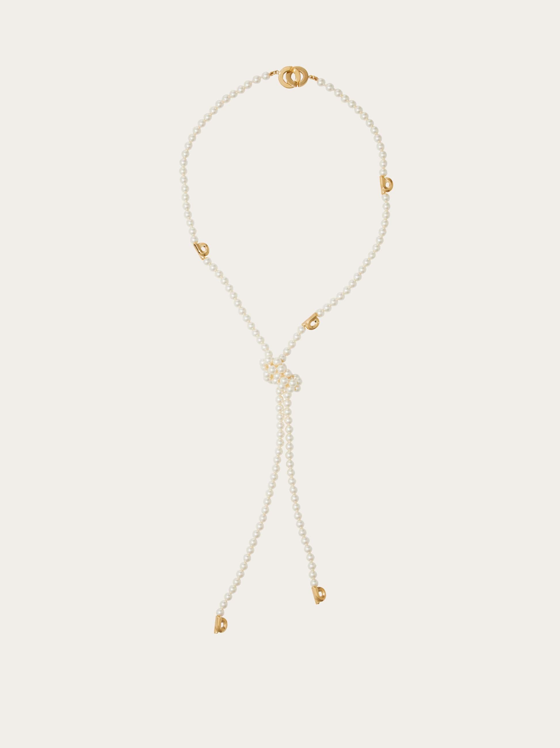 Ferragamo Central-knot Glass-pearl Necklace In Gold