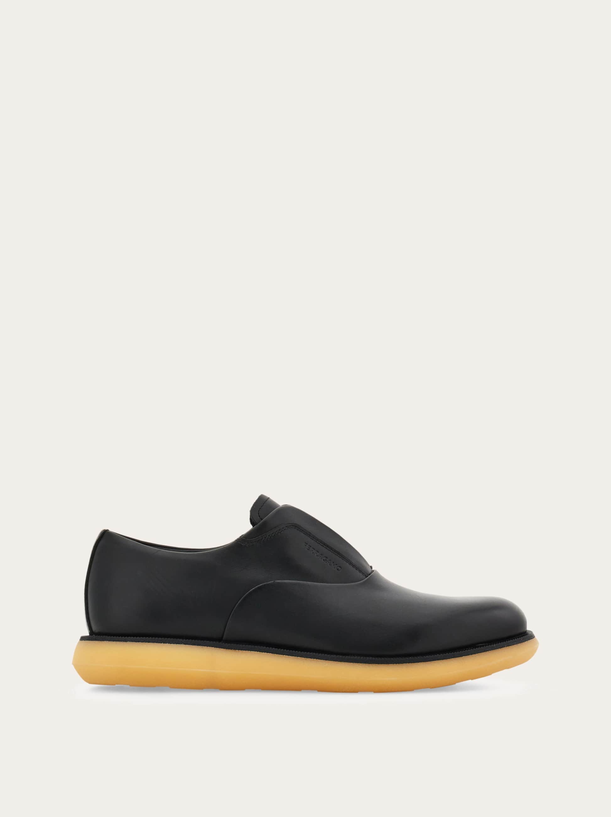 Ferragamo Slip On Lace Up Shoe In Black