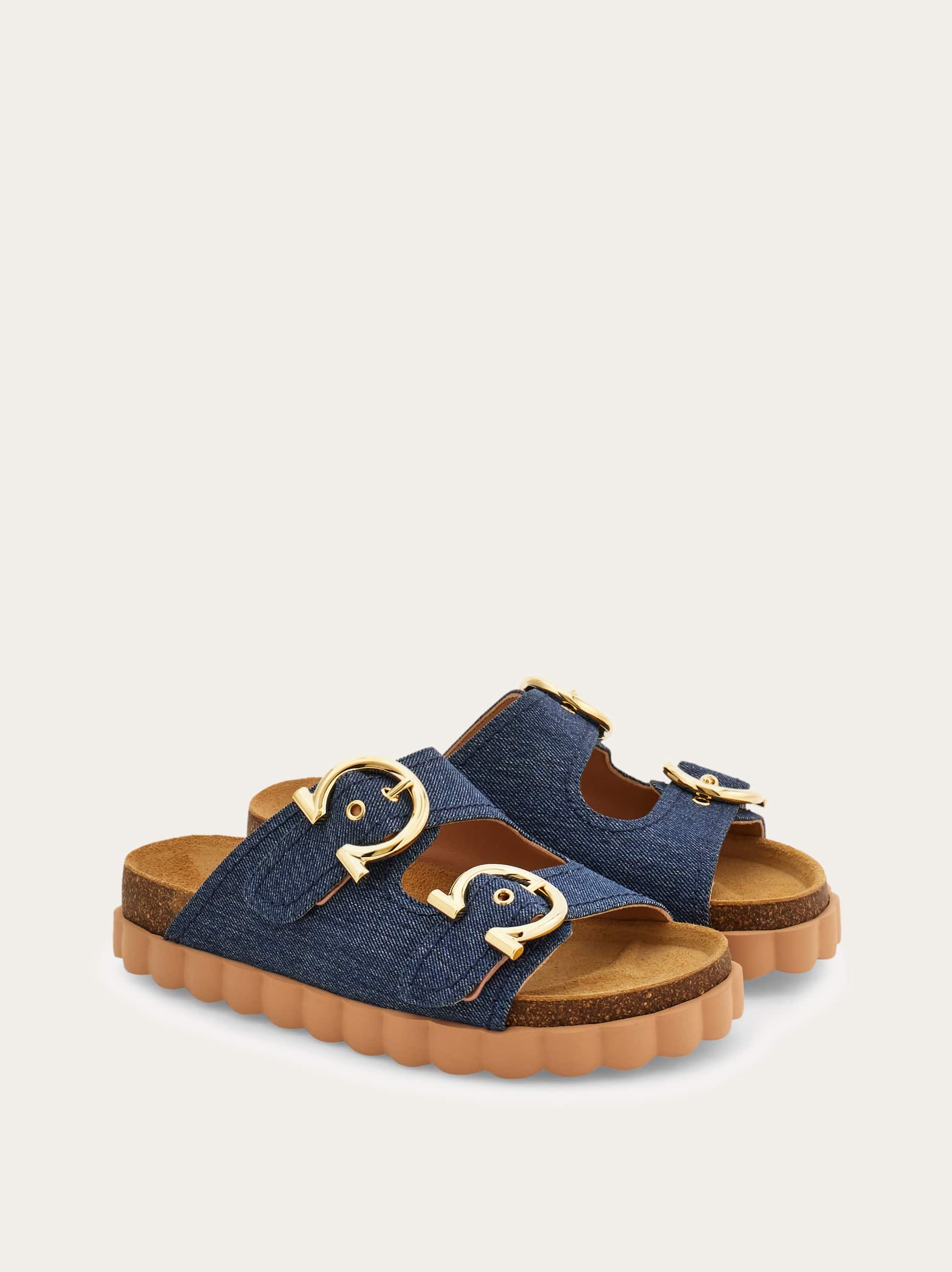  Ferragamo Damen Sportliche Slide Mit Gancini Blau Größe 35.5 