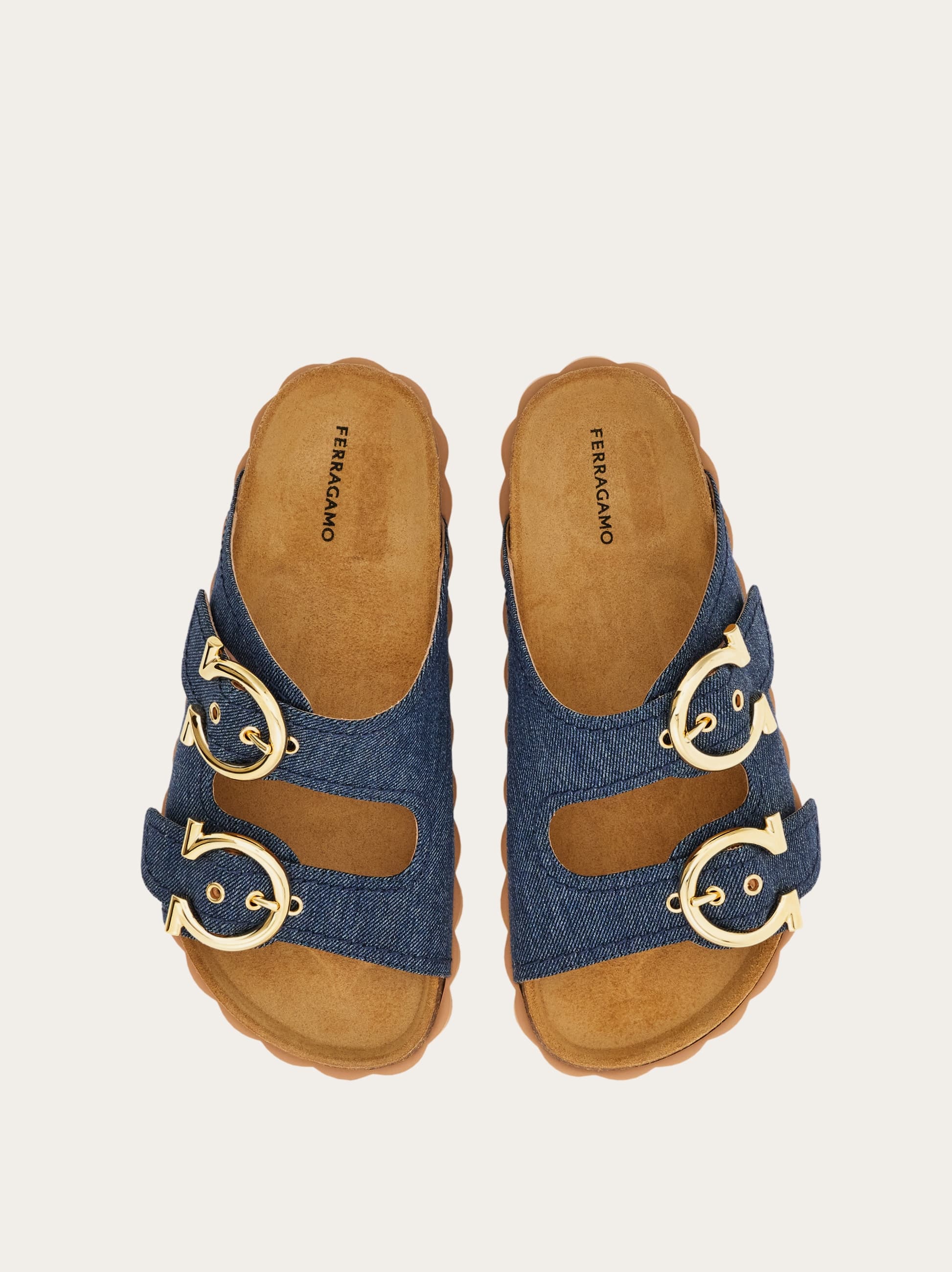  Ferragamo Damen Sportliche Slide Mit Gancini Blau Größe 35.5 