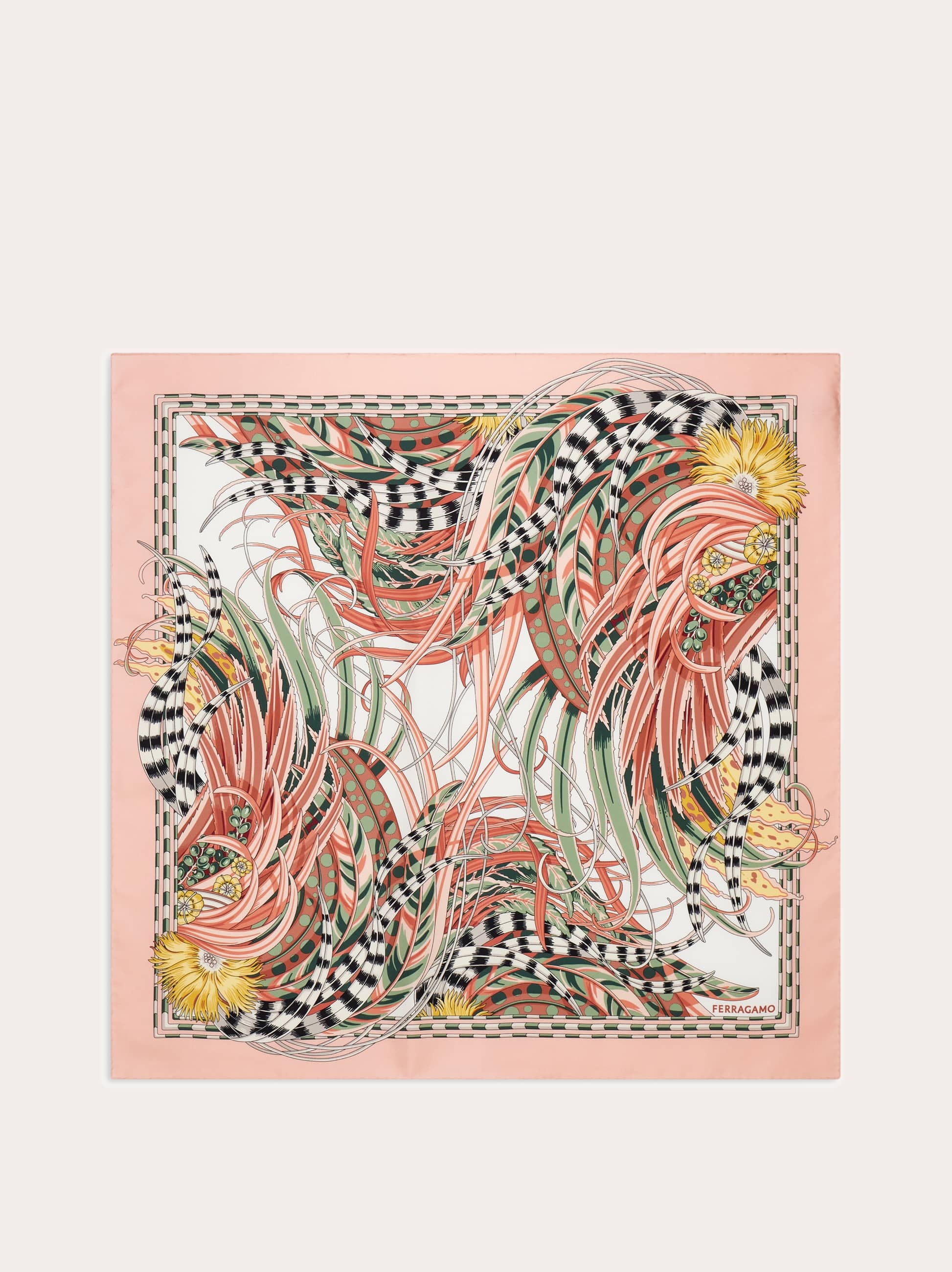 Ferragamo Rooster Print Silk Scarf In Pink