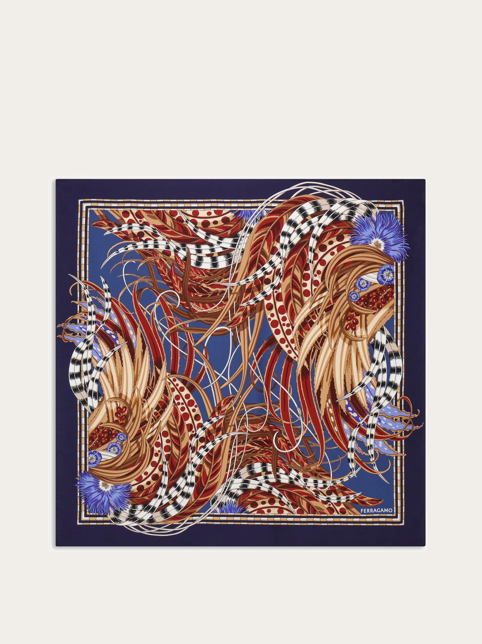 Ferragamo Rooster Print Silk Scarf In Blue