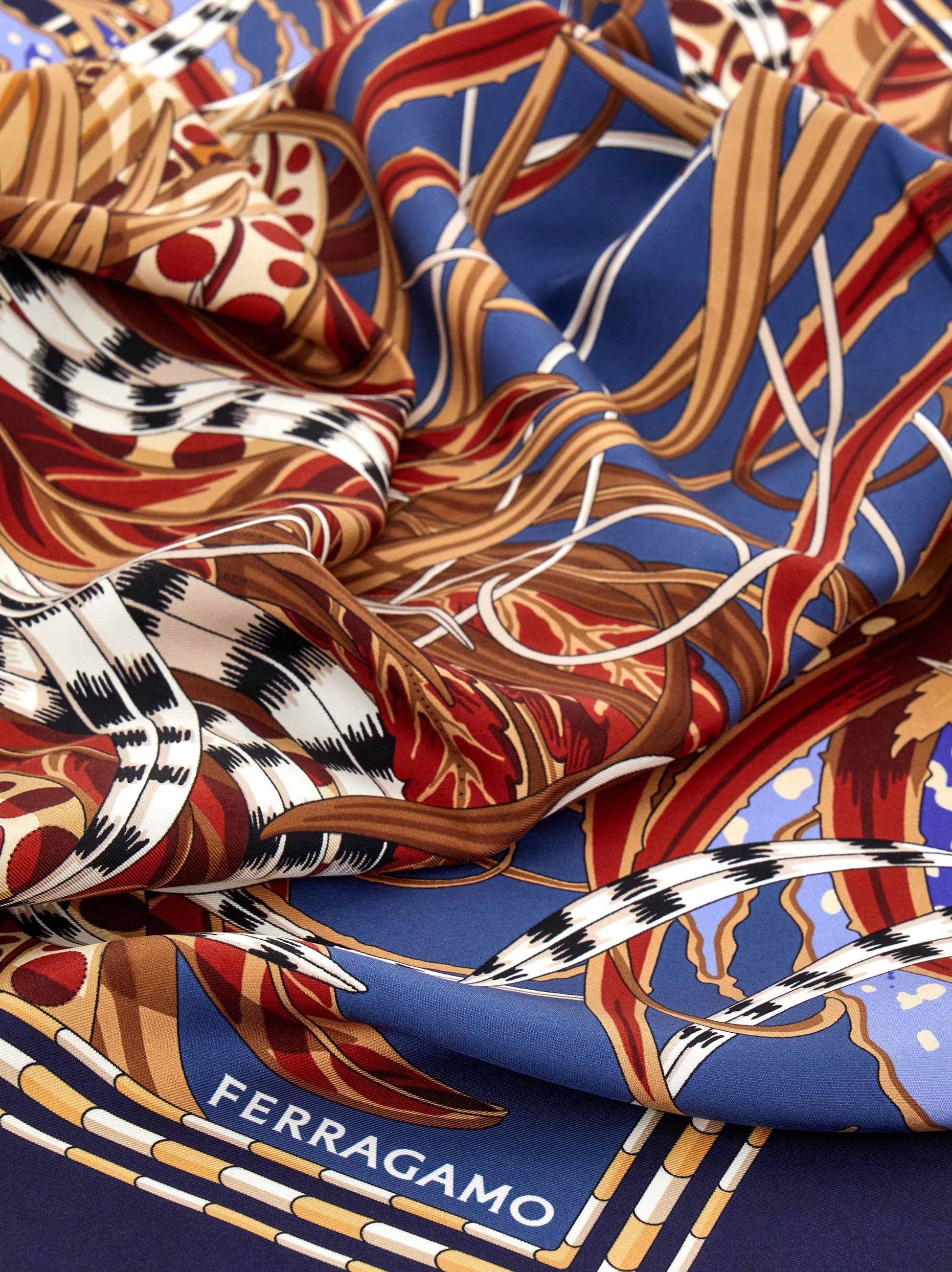 Ferragamo Rooster Print Silk Scarf In Blue