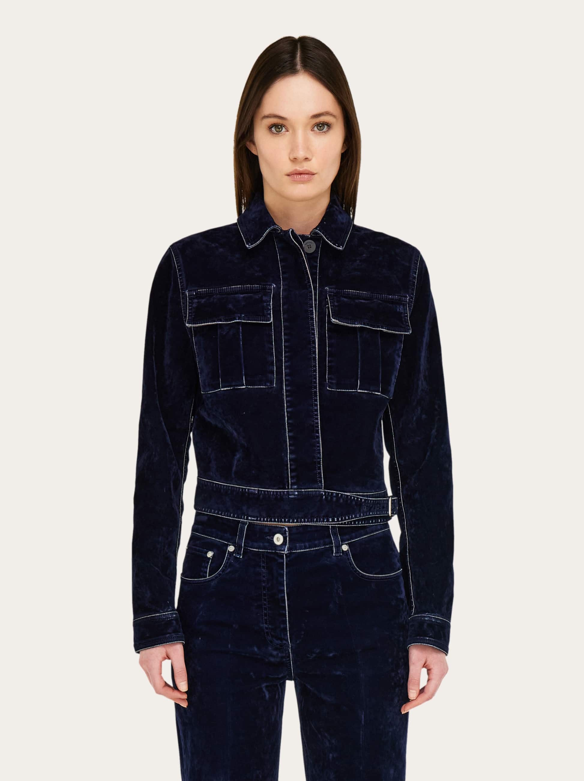 Ferragamo Boxy Jacket In Blue