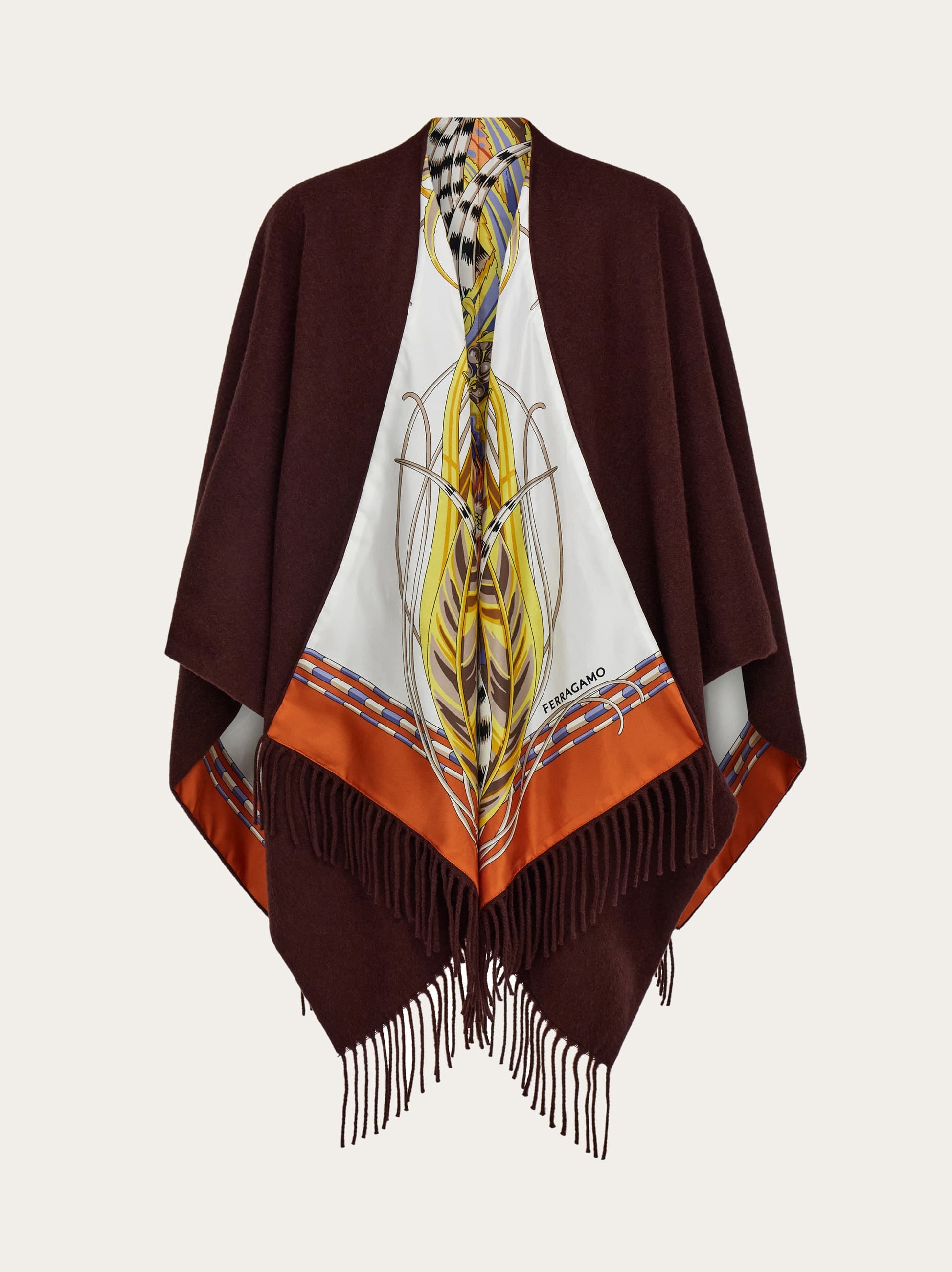 Ferragamo Donna Cappa reversibile con stampa Rooster Marrone