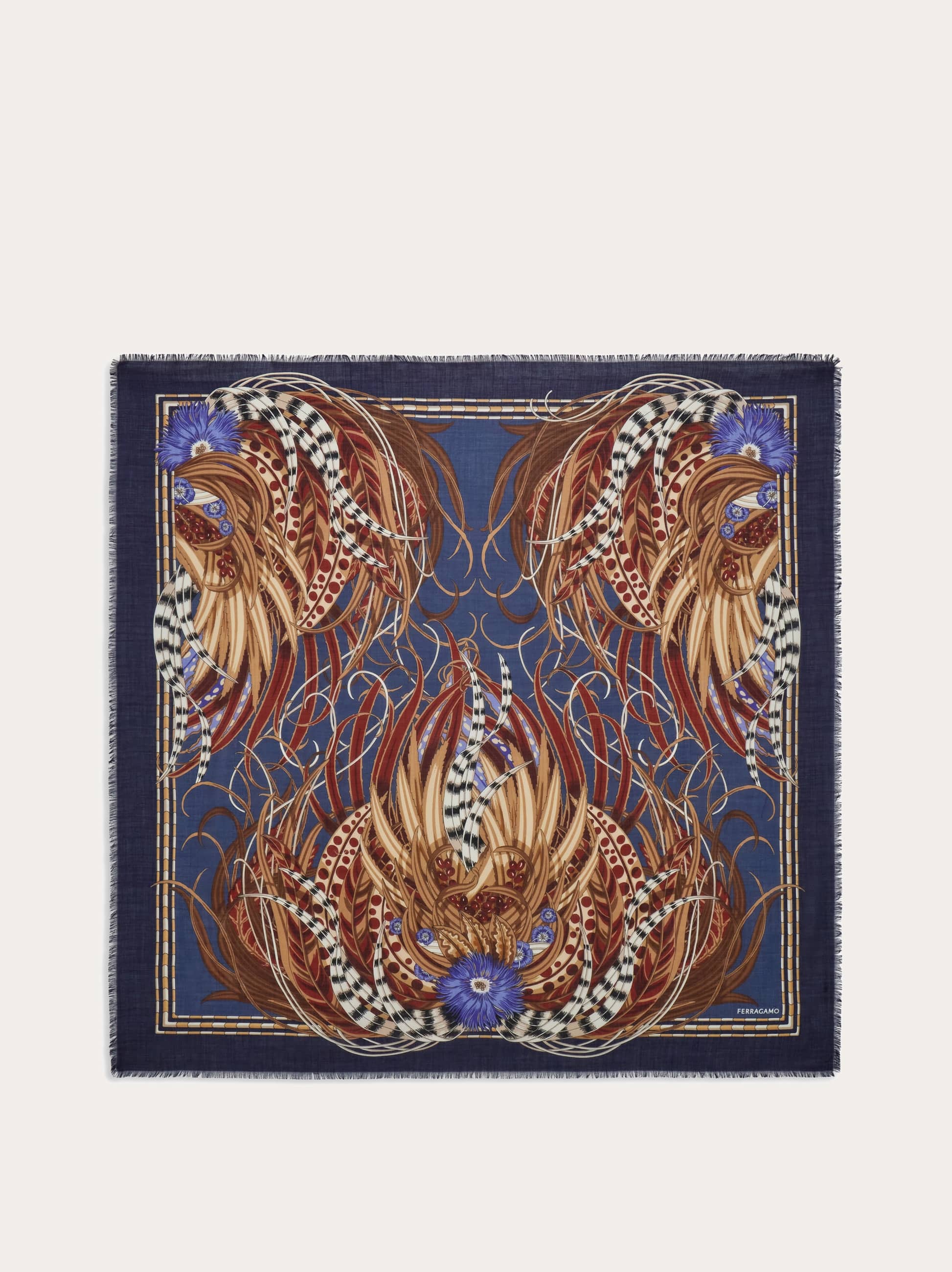 Ferragamo Donna Scialle in cashmere e seta Blu