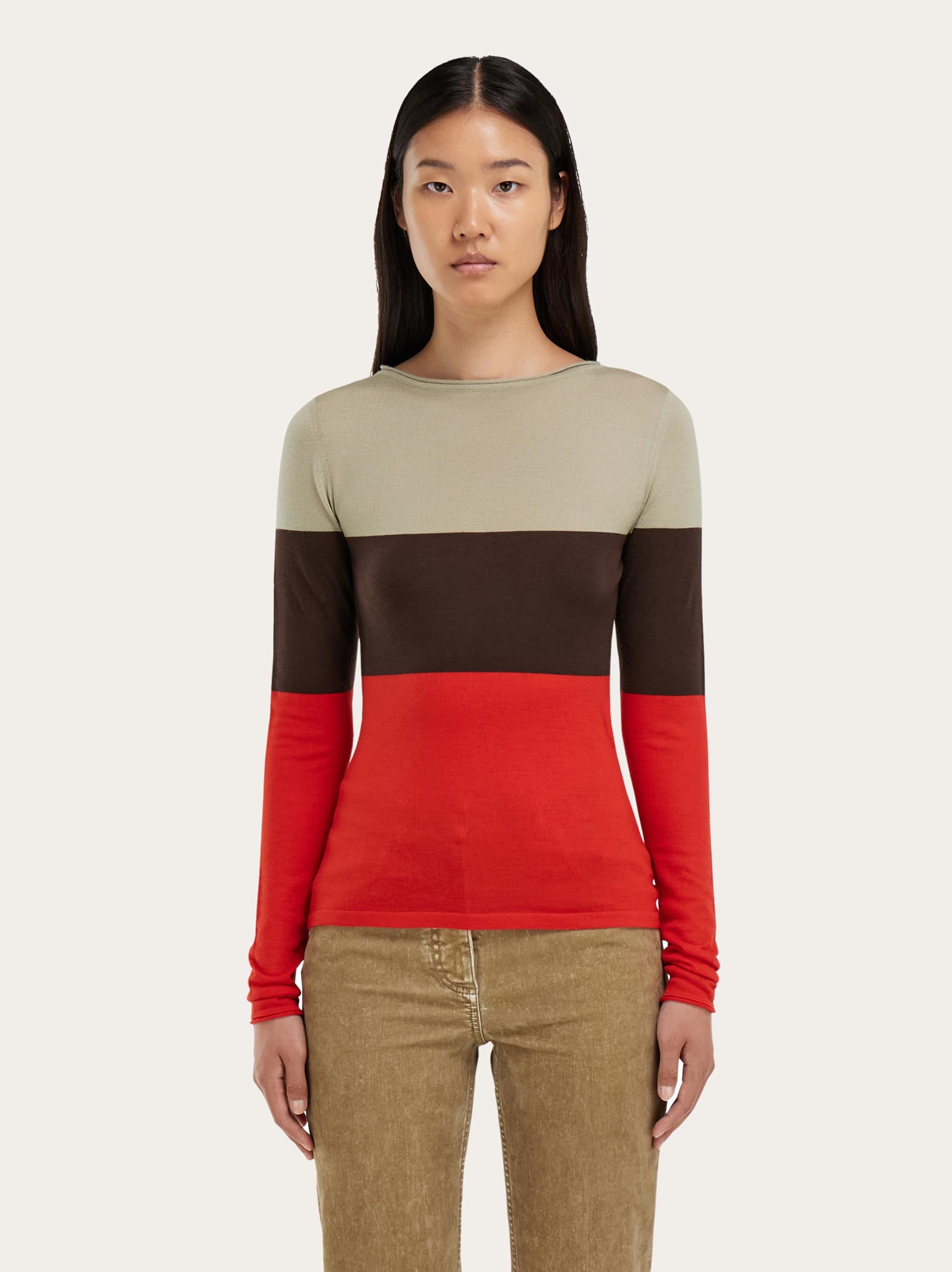 Ferragamo Women Color Block Top Red 
