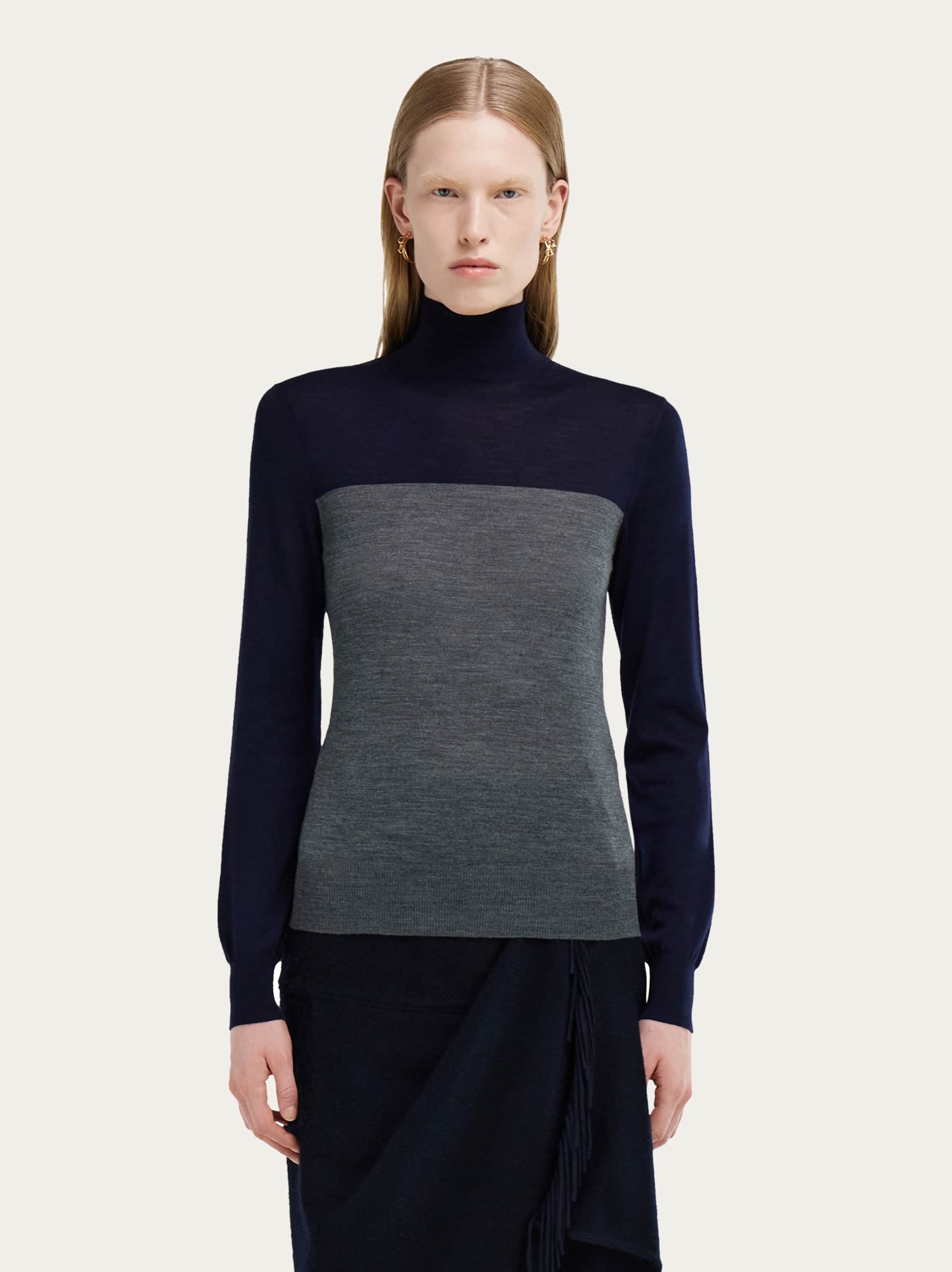  Ferragamo Women Two Tone Turtleneck Black 