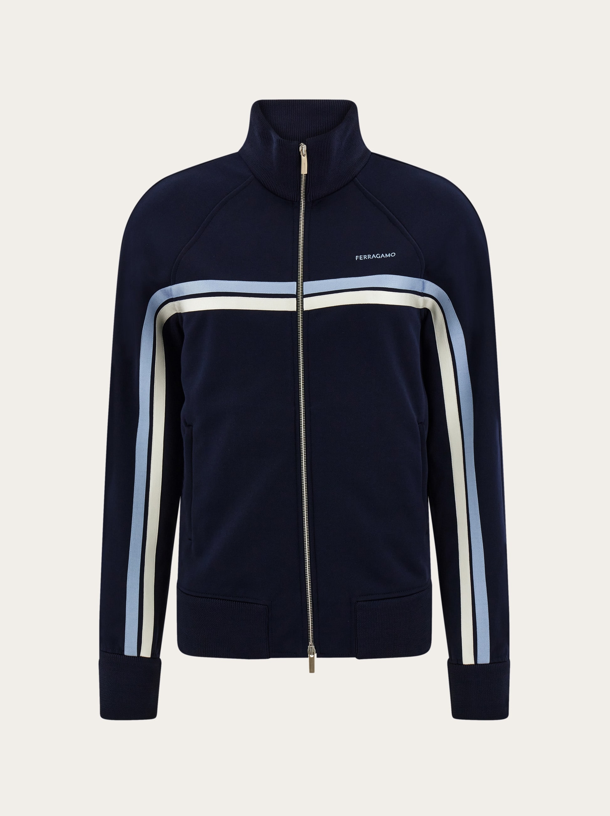 Ferragamo Stripe Zip Sports Jacket In Blue